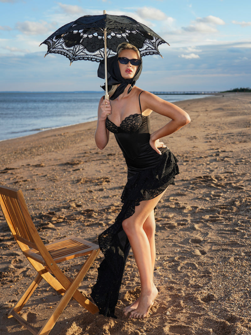 Zaira Black Lace Satin Corset Dress – Miss Circle