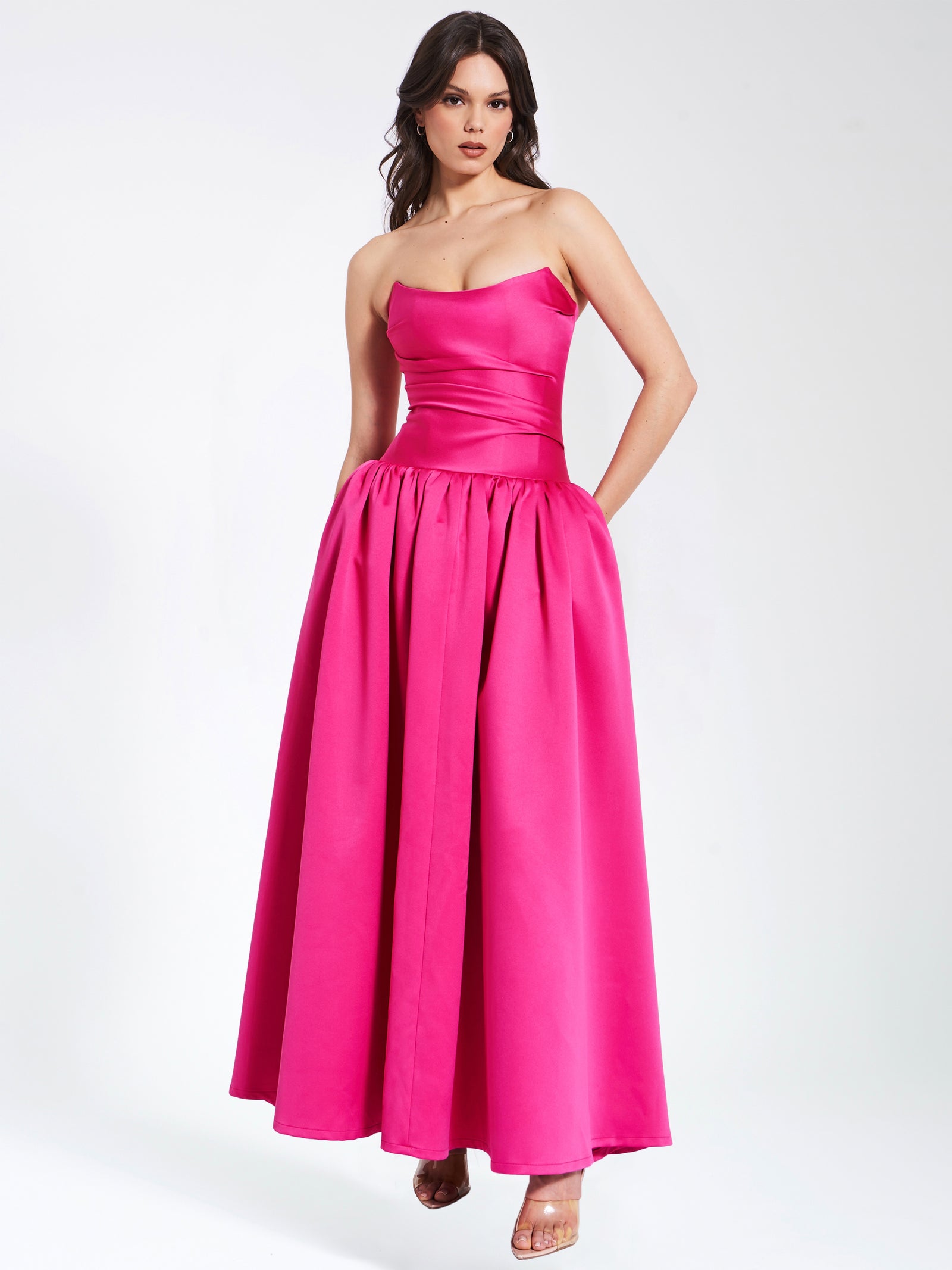 Walterina Fuchsia Satin Strapless Drop Waist Corset Gown main image 1