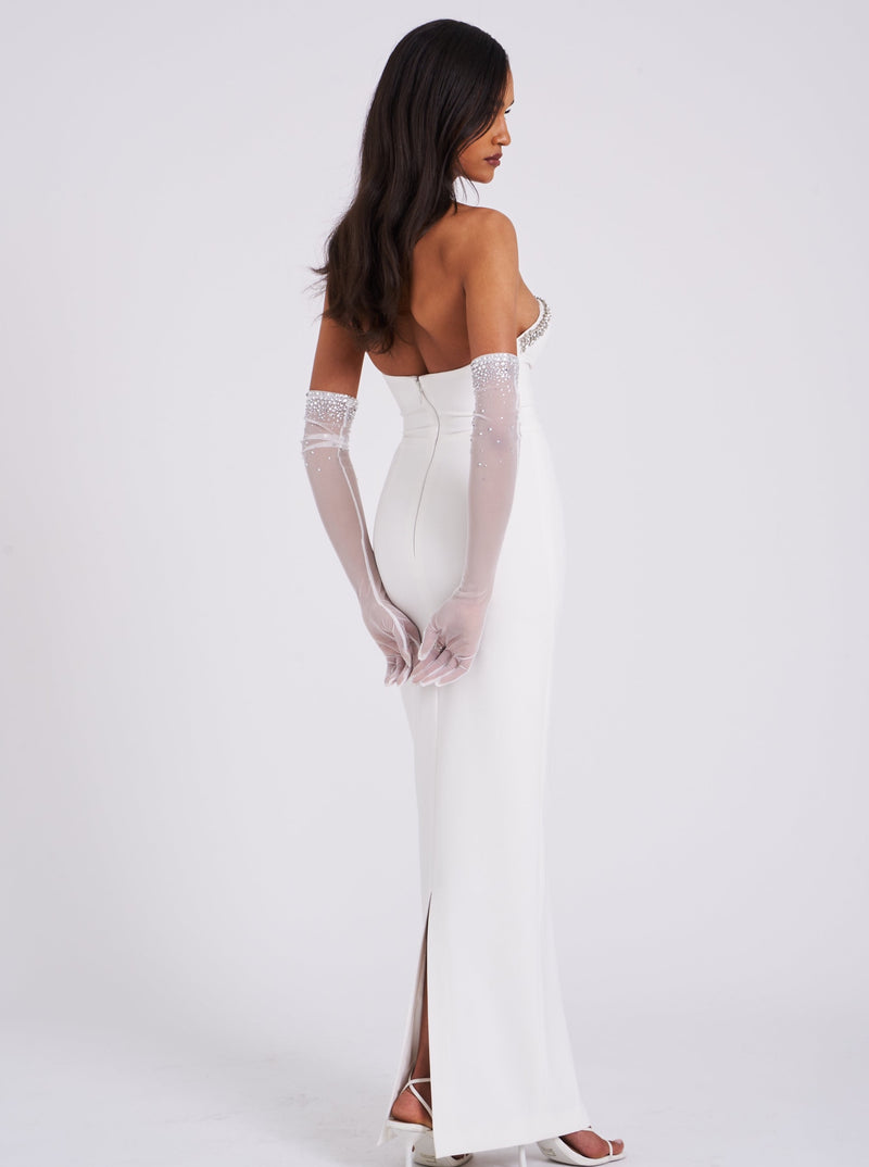 Ivanna White Crystal Embellished Maxi Dress