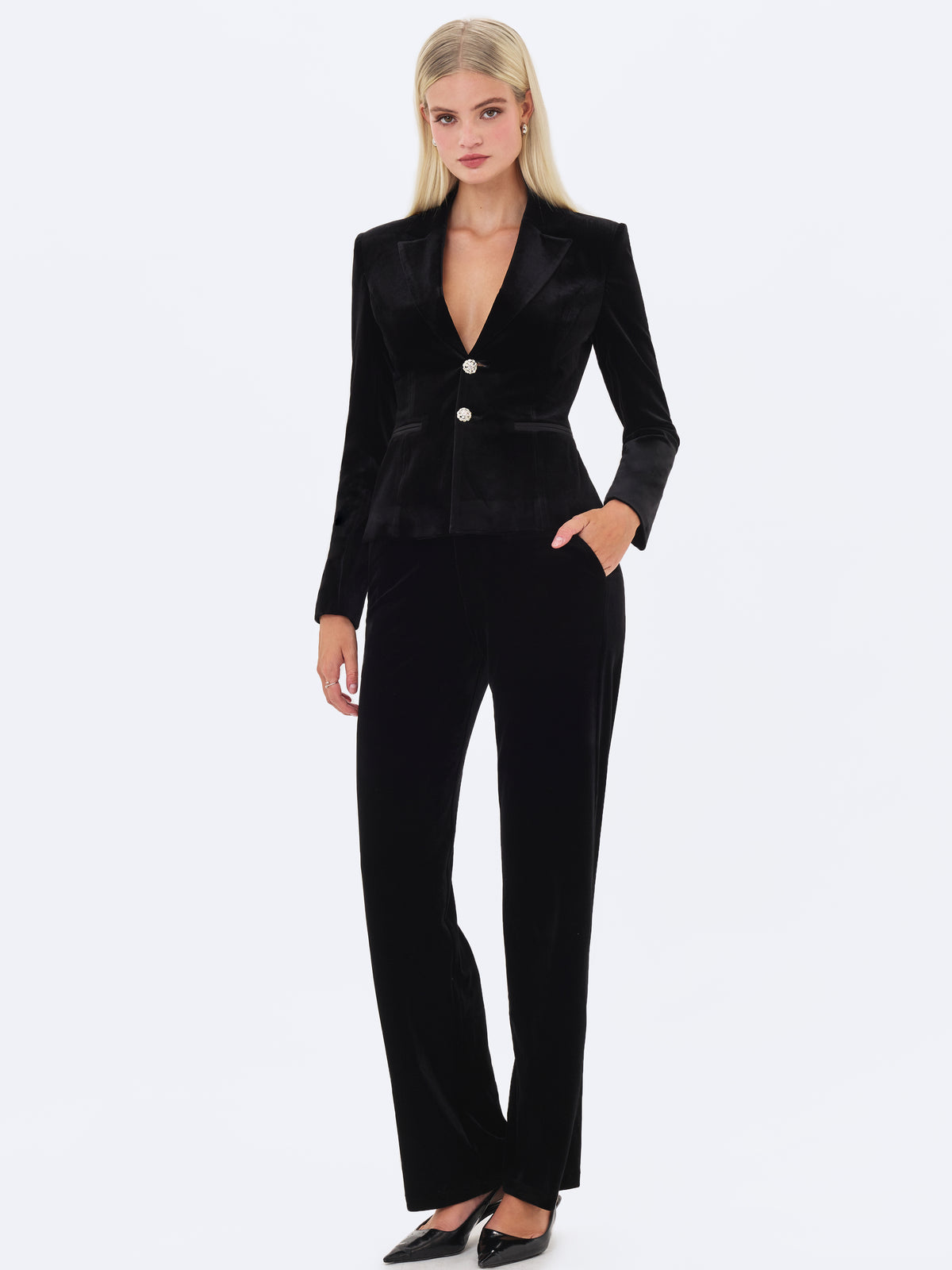 Ronnie Low-Waisted Straight-Leg Black Velvet Pants