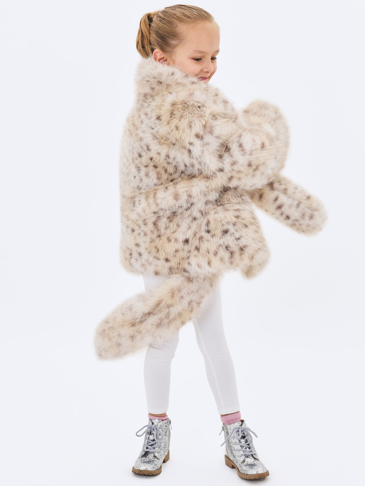 Margot Kids Faux Cheetah  Fur Jacket with Pockets
