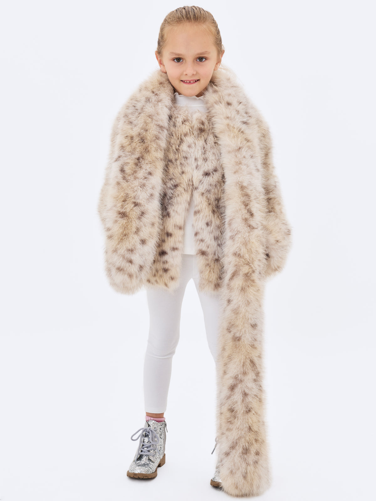 Margot Kids Faux Cheetah  Fur Jacket with Pockets