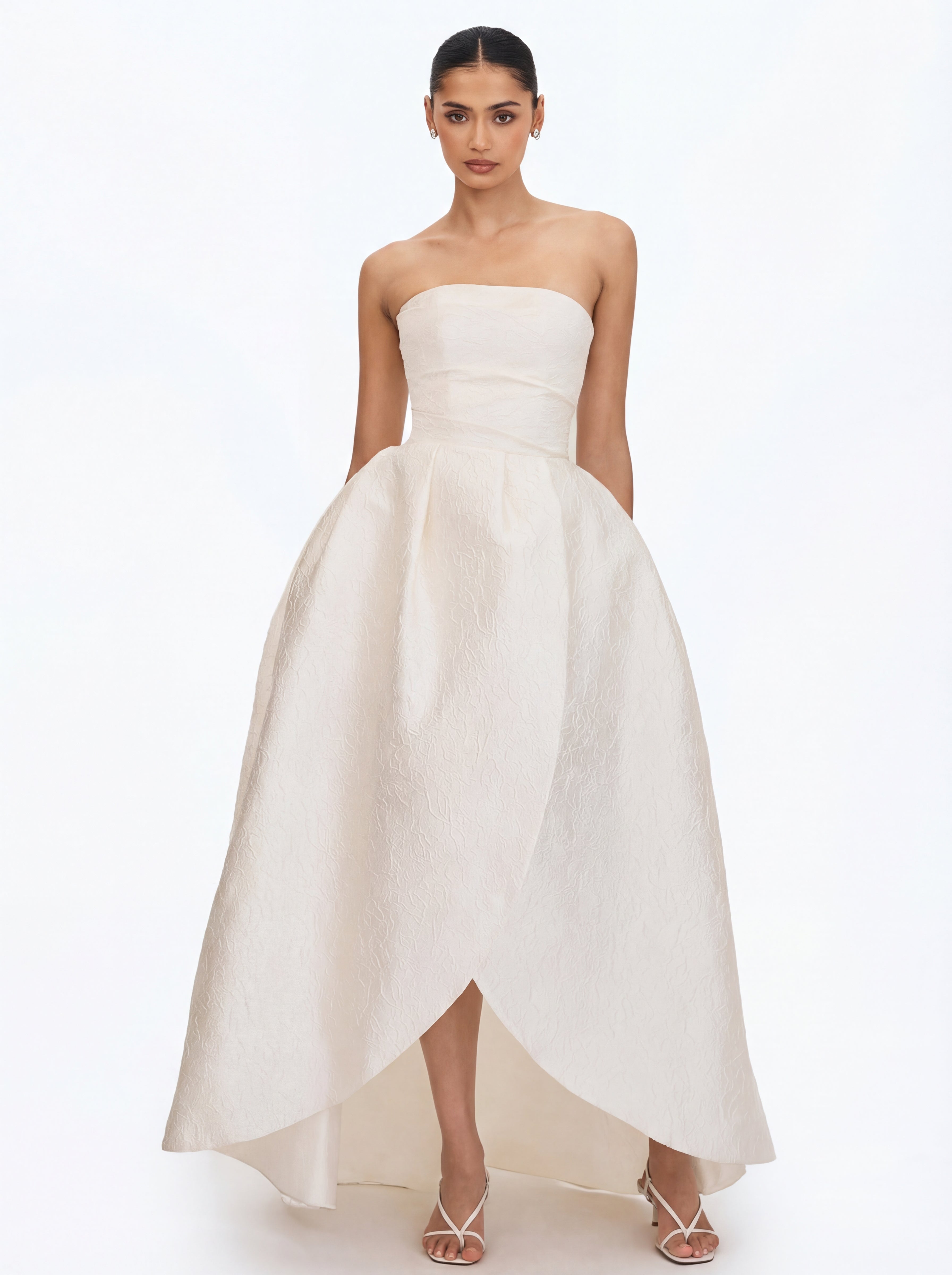 Tomika Ivory Jacquard Dipped Hem Wedding Gown (PREORDER)
