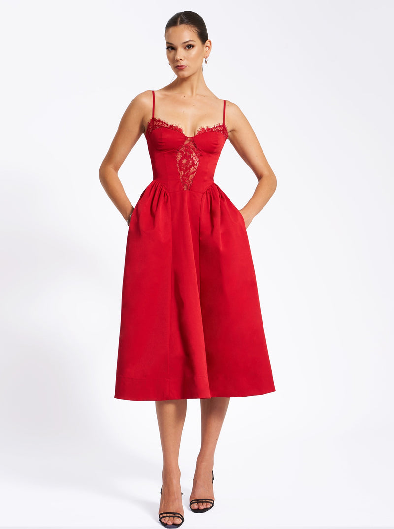 Zahra Red Lace Trim Dress