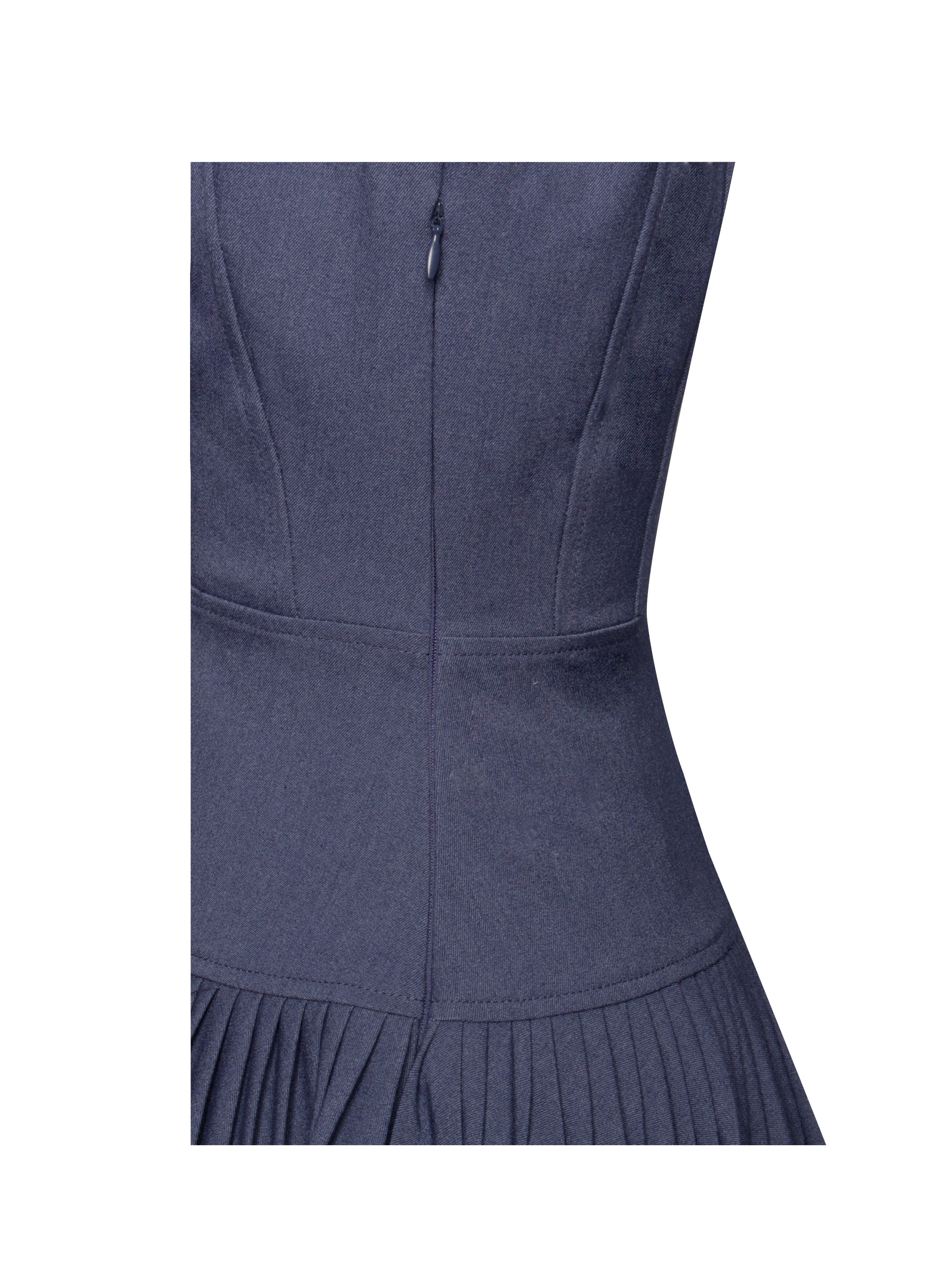 Valarie Navy Blue Denim Style Pleated Mini Dress