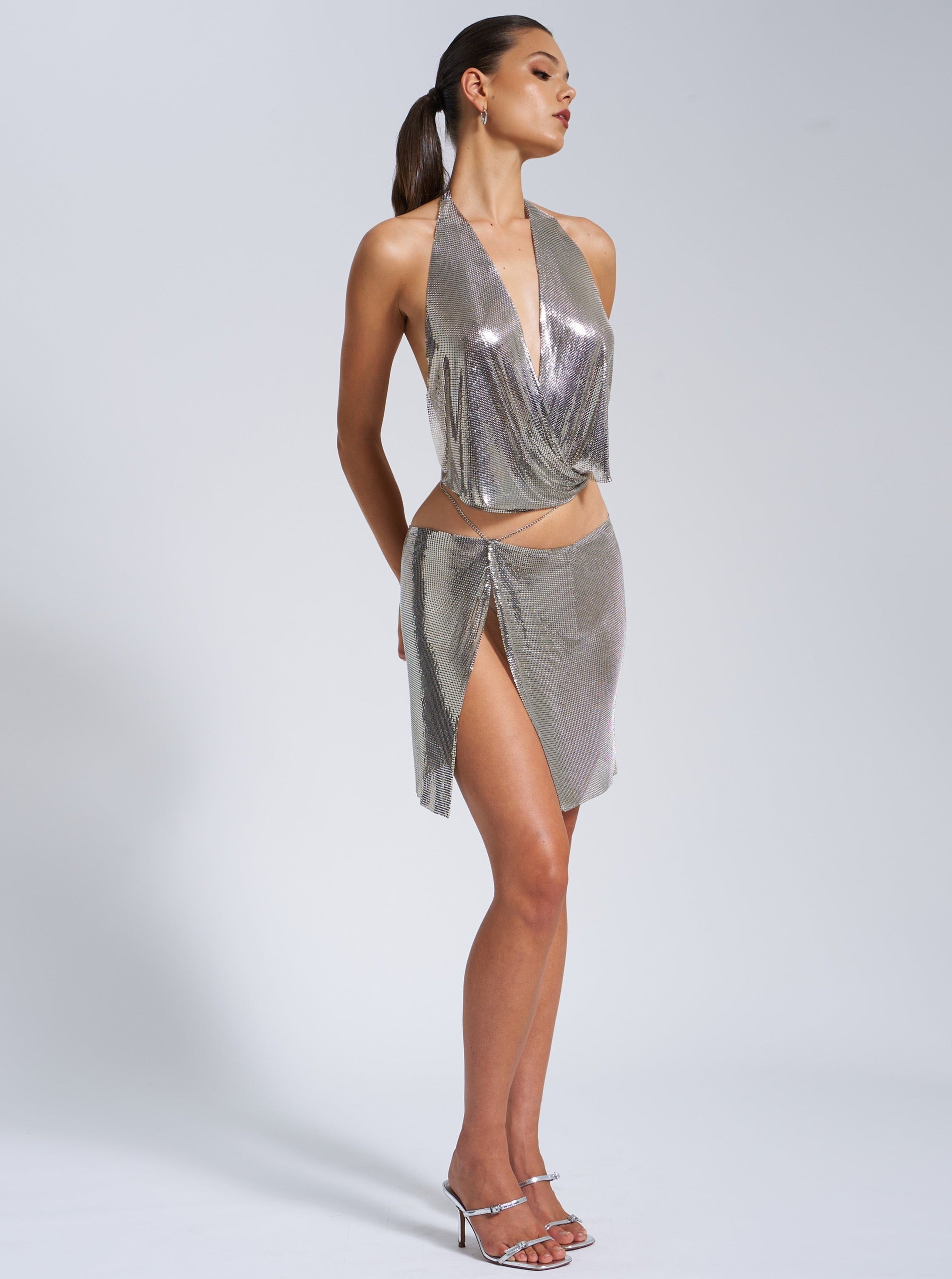 Shiema Silver Copper Mesh Top