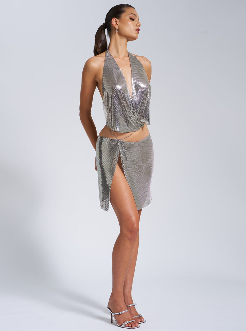 Samira Silver Copper Mesh Skirt