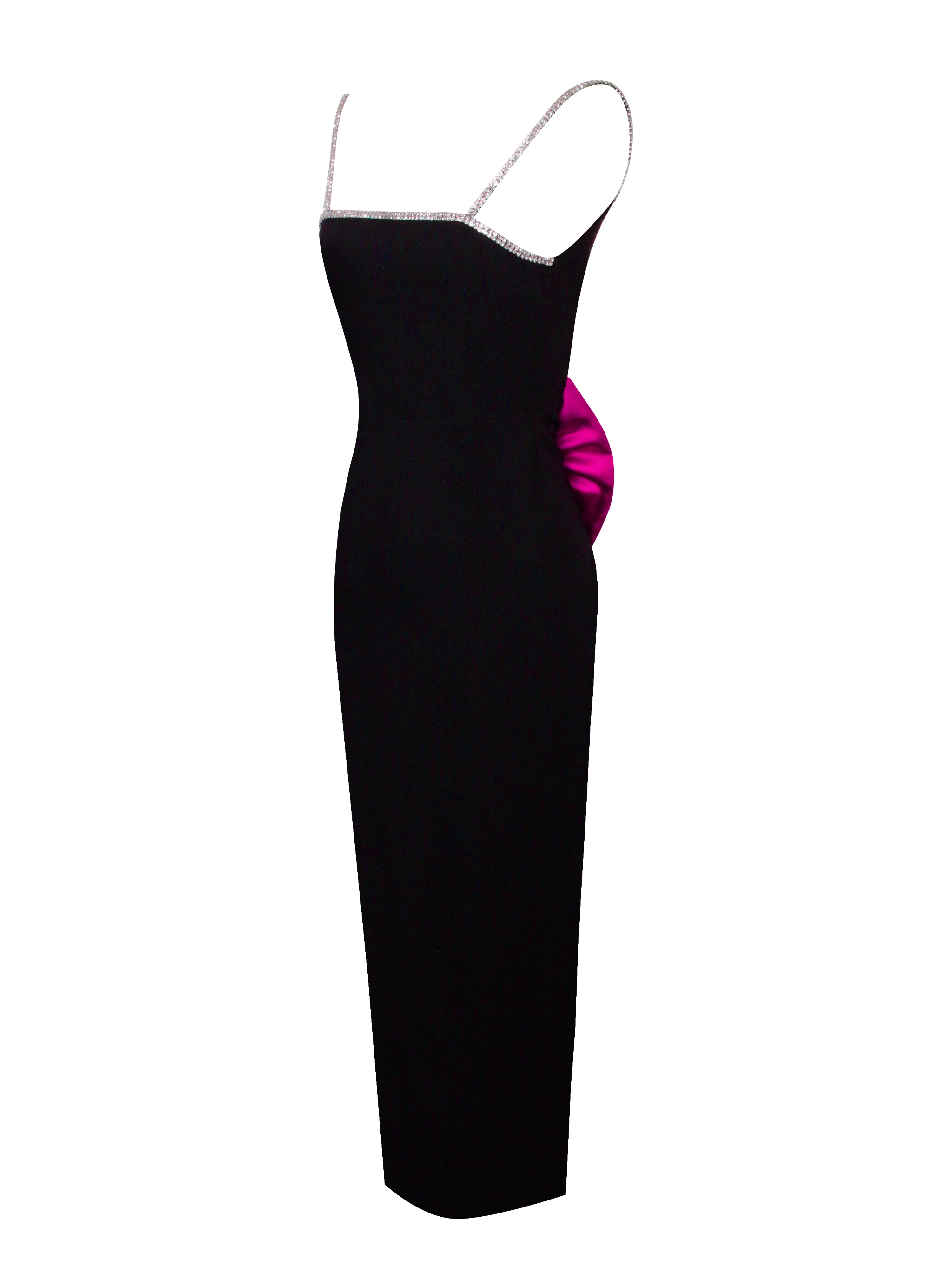 Flore Black Crystal Straps Backless Gown With Bow Flore Black Crystal Straps Backless Gown With Bow