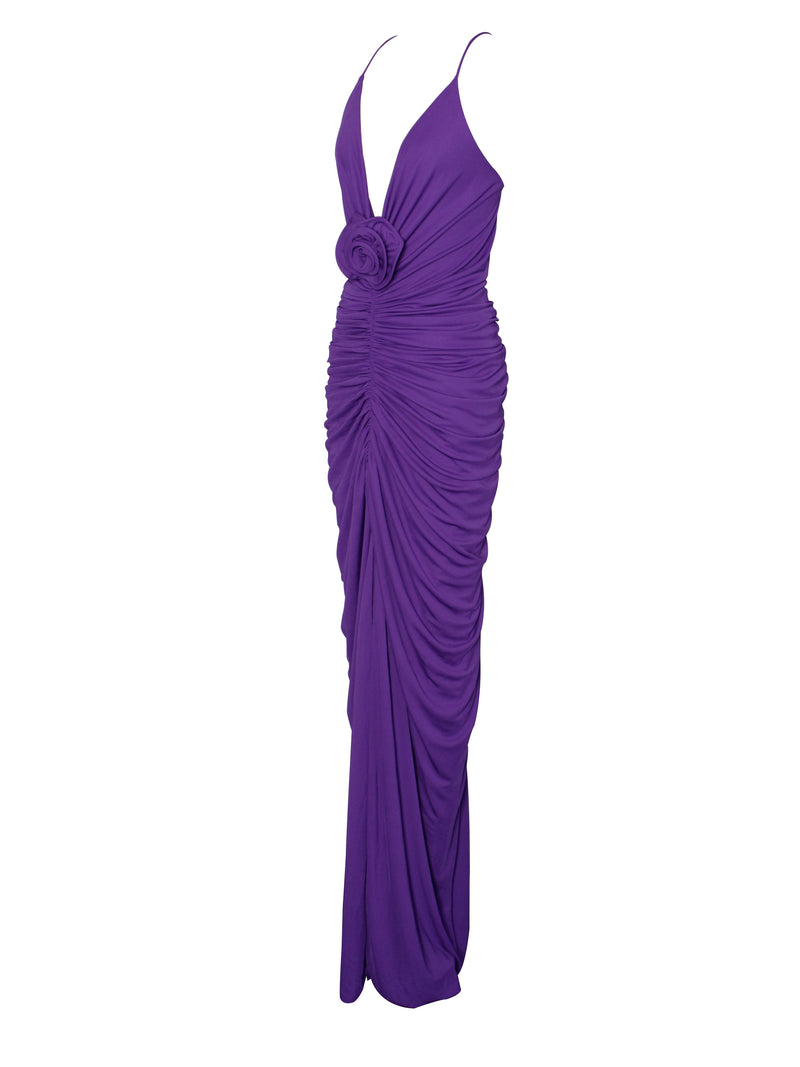 Glen Purple Strappy Deep V Backless Maxi Dress