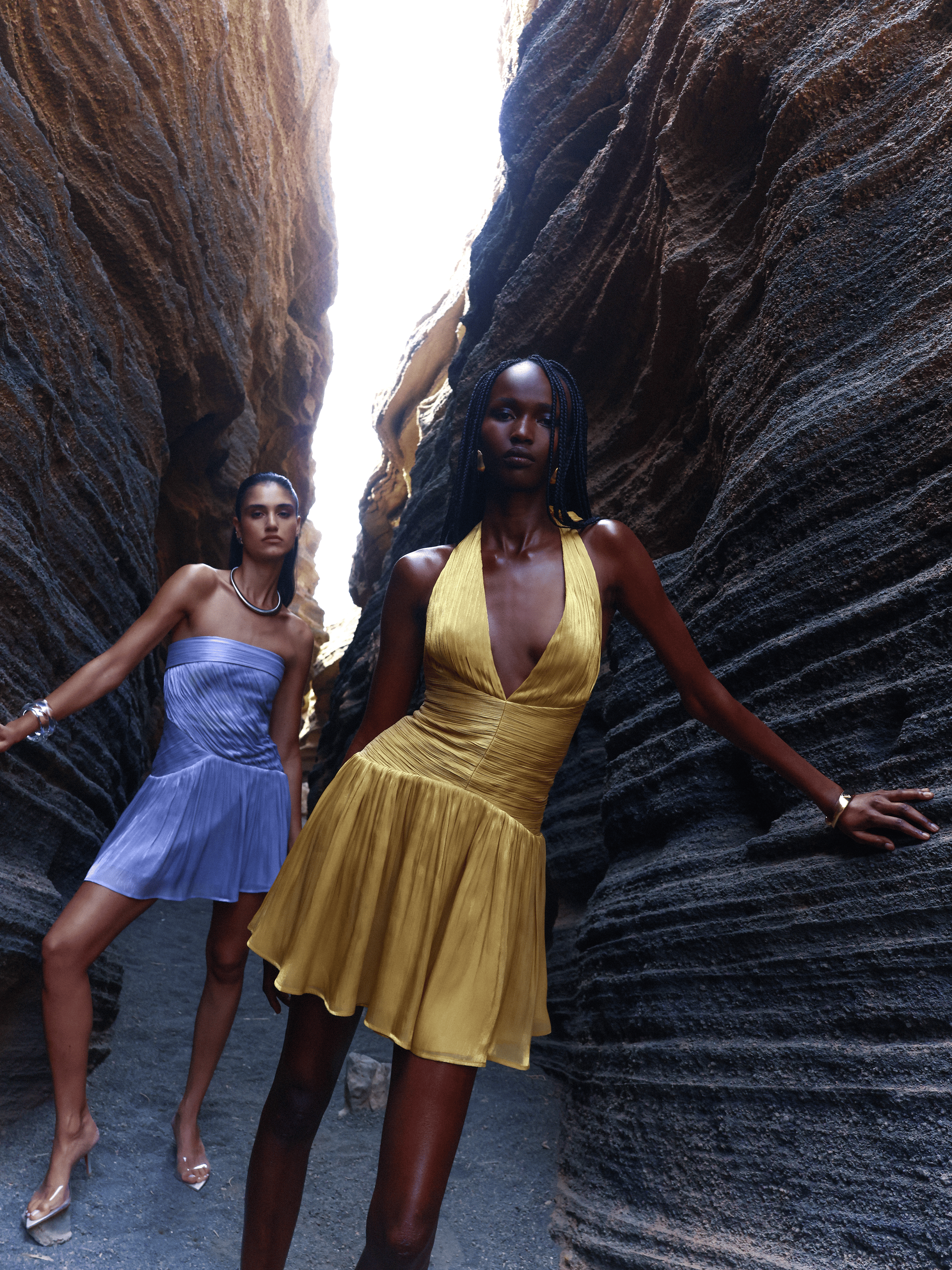 Xavia Gold Crystal Organza Plunging Halter Mini Dress