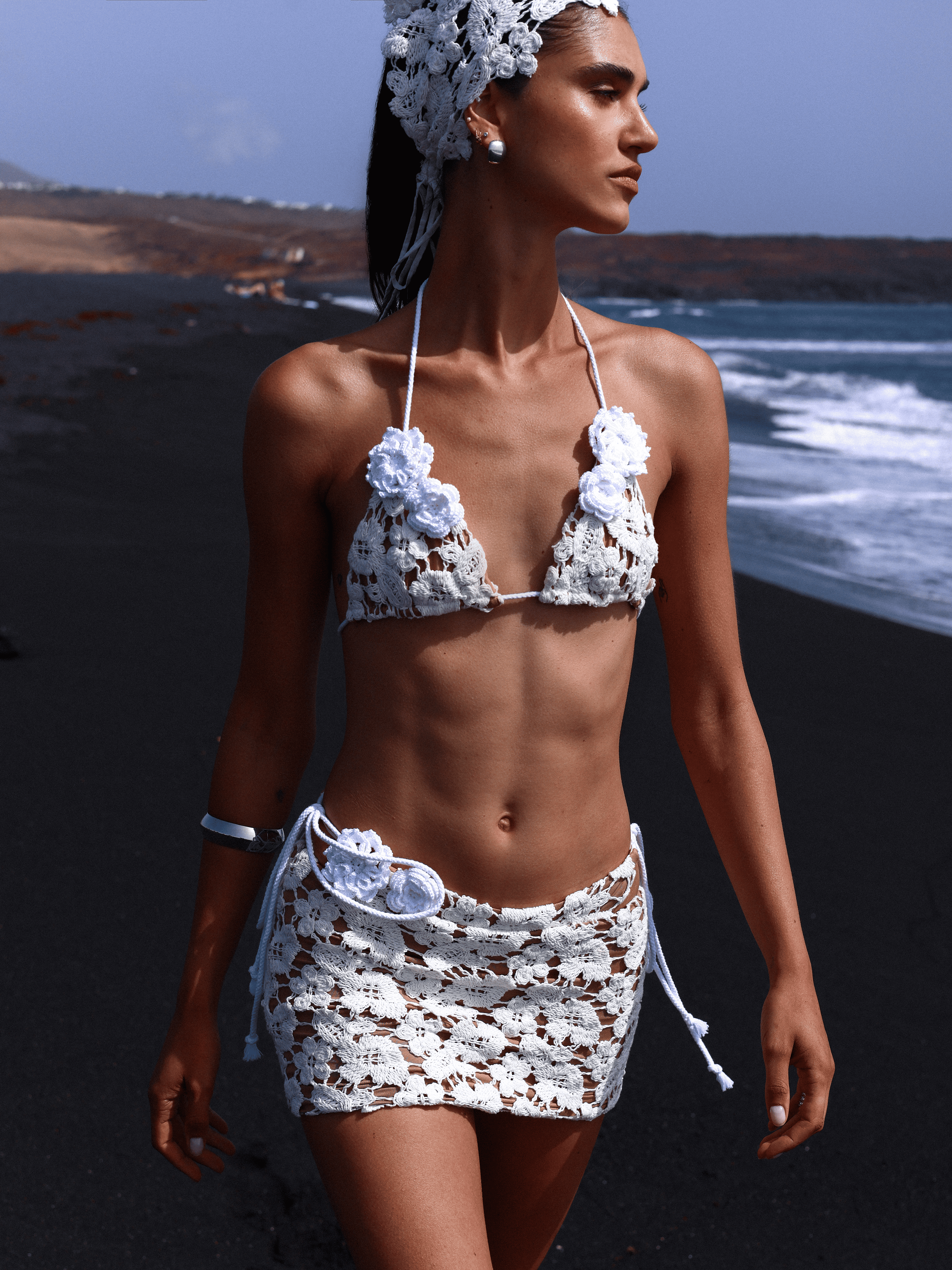Leilani White Floral Crochet Mini Skirt