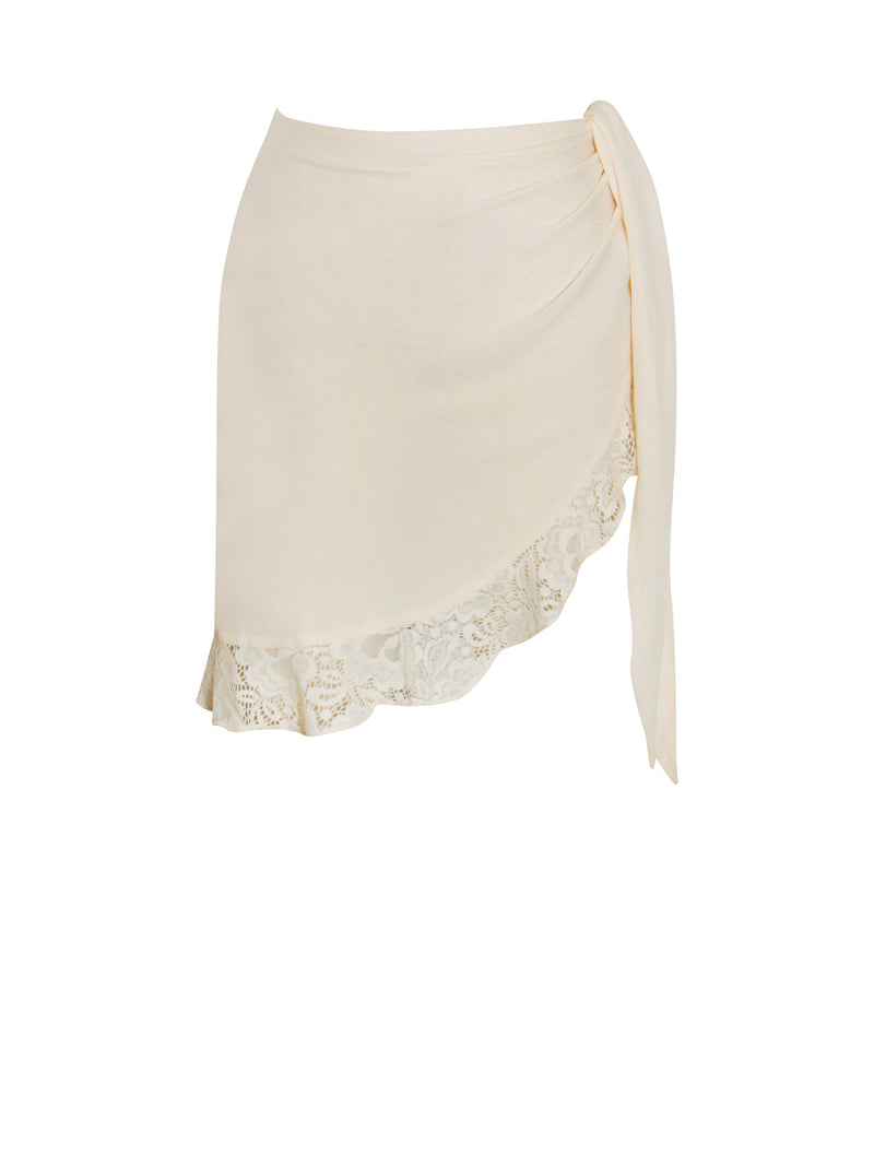 Docia Beige Lace Ruffle Cover Up