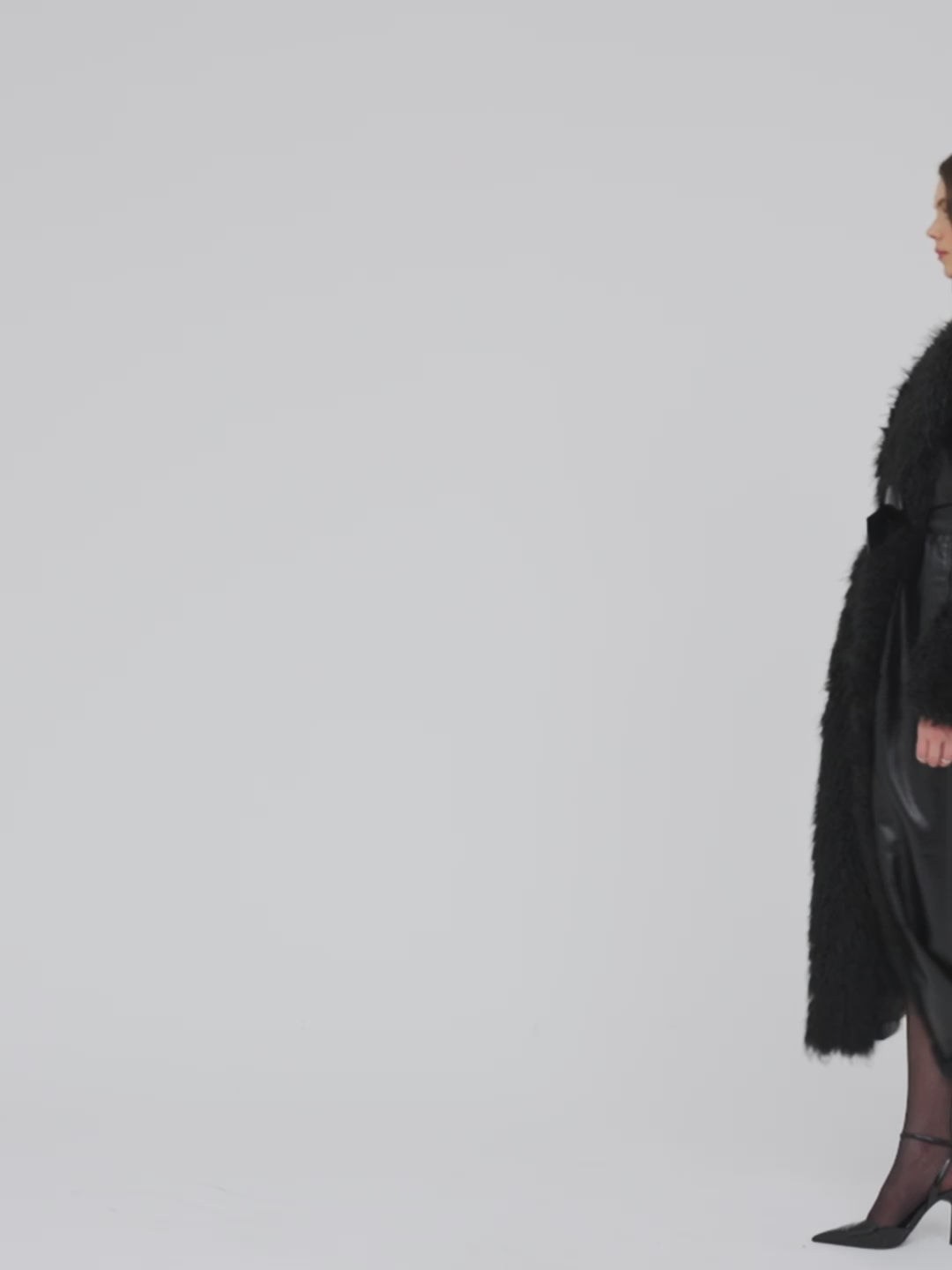 Zella Black Fur Trim Vegan Croc Leather Coat