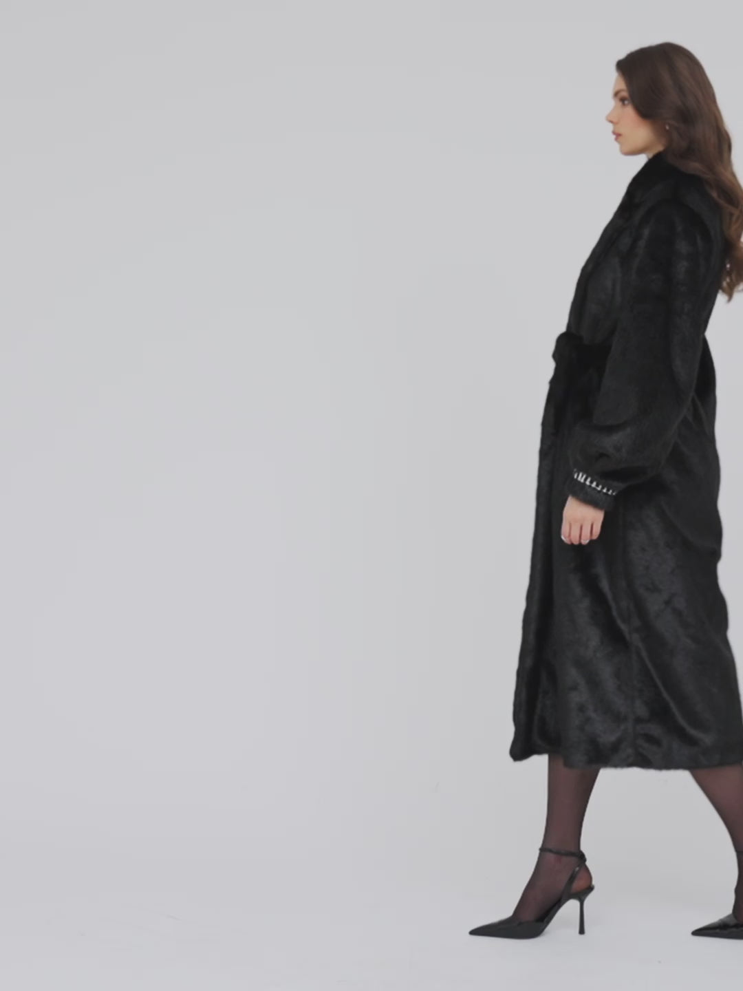 Yahia Black Vegan Long Faux Mink Coat