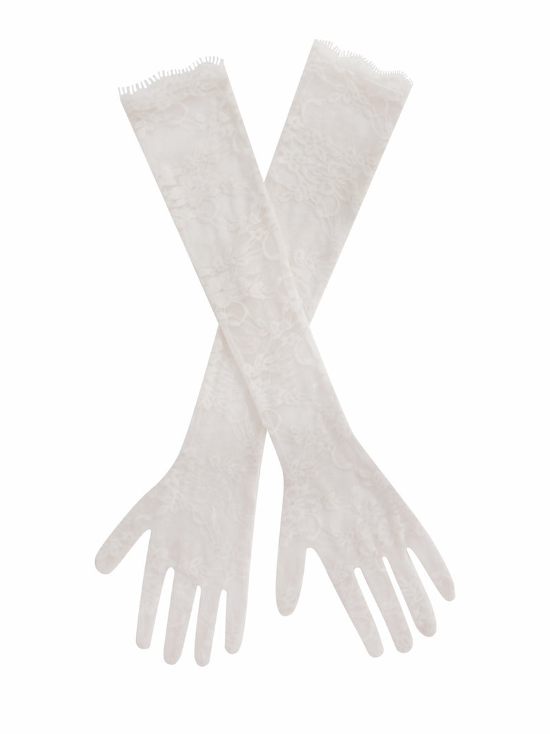 Rae White Lace Opera-length Gloves