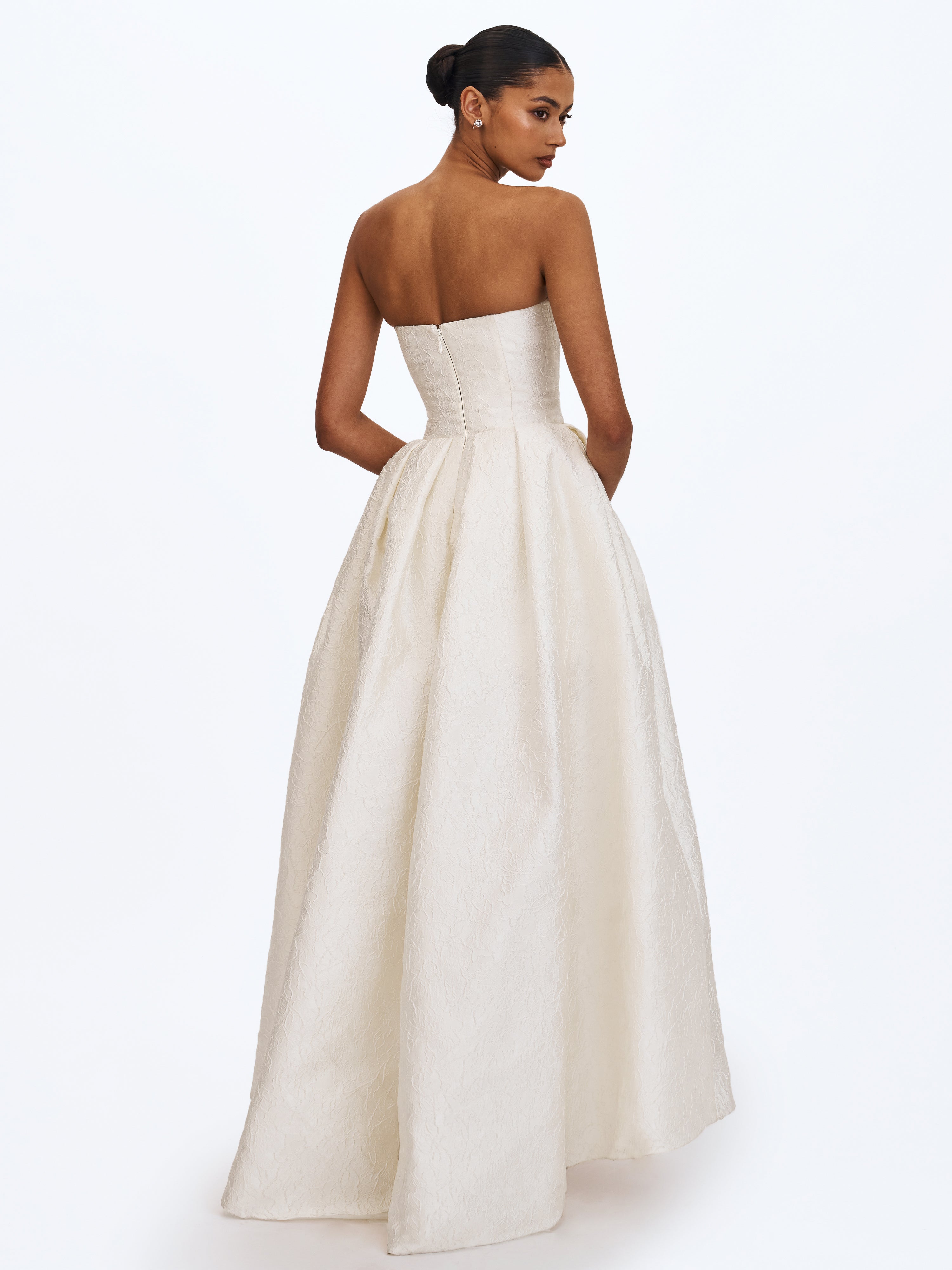 Tomika Ivory Jacquard Dipped Hem Wedding Gown (PREORDER)