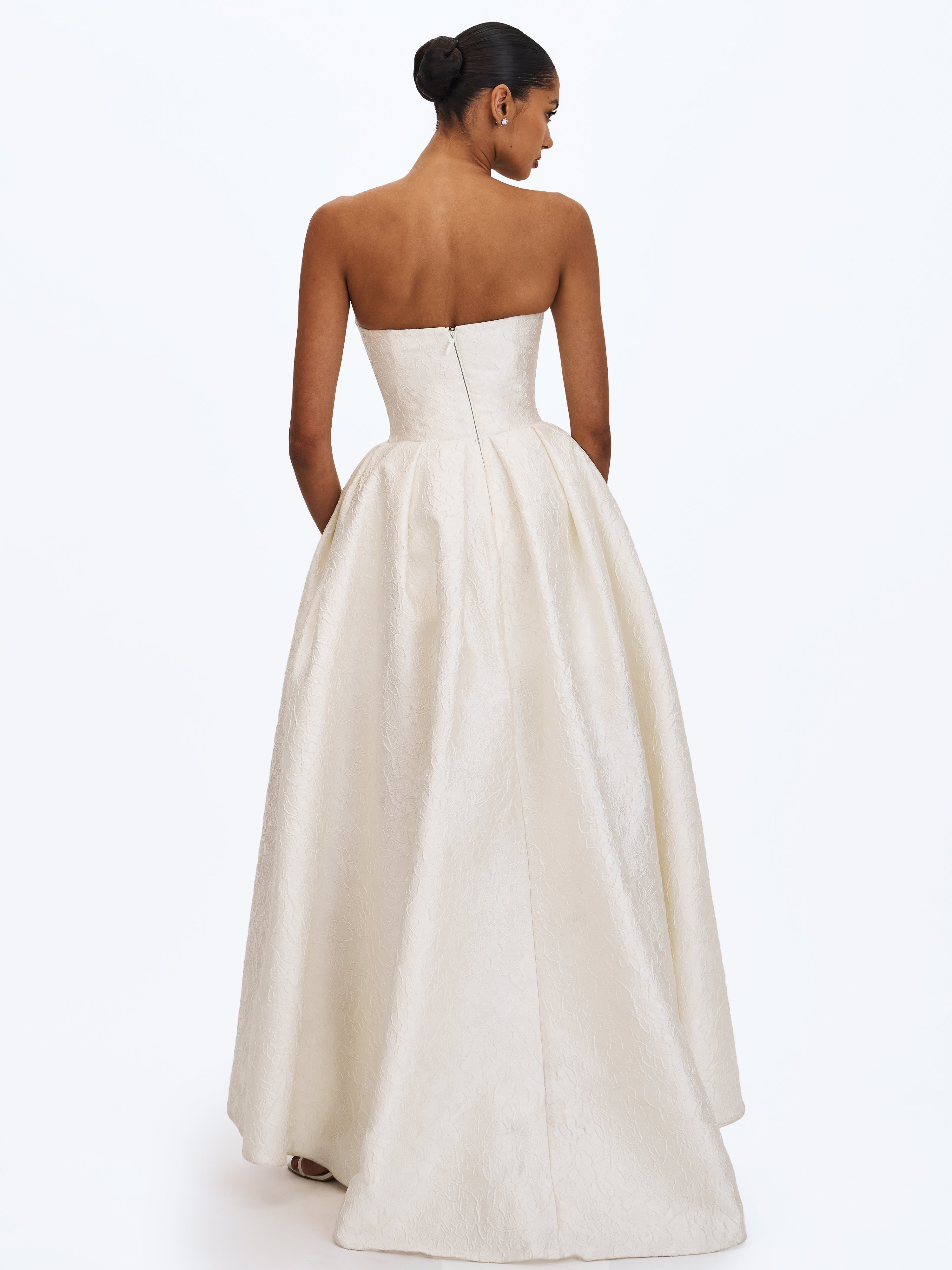 Tomika Ivory Jacquard Dipped Hem Wedding Gown (PREORDER)