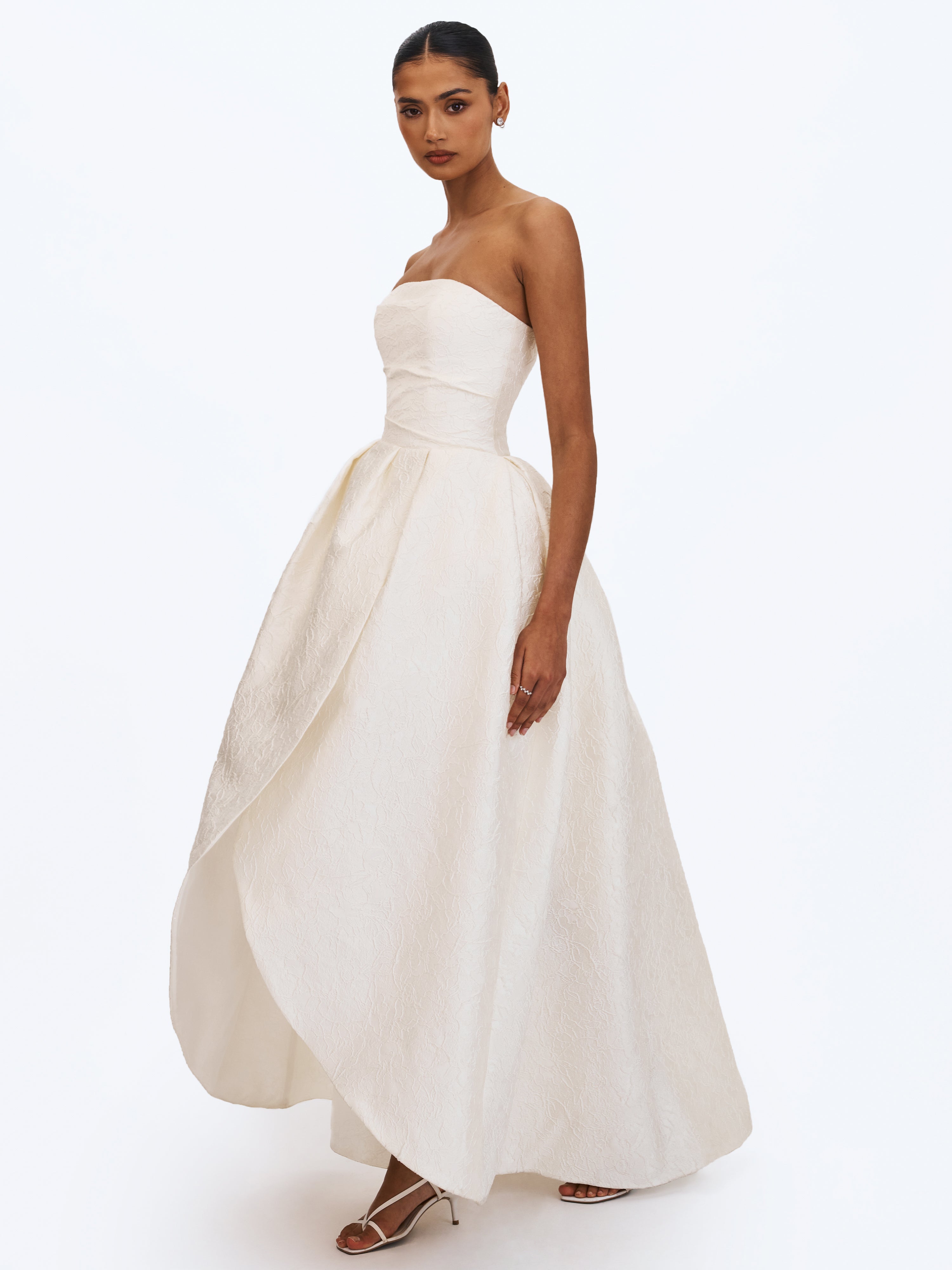 Tomika Ivory Jacquard Dipped Hem Wedding Gown (PREORDER)