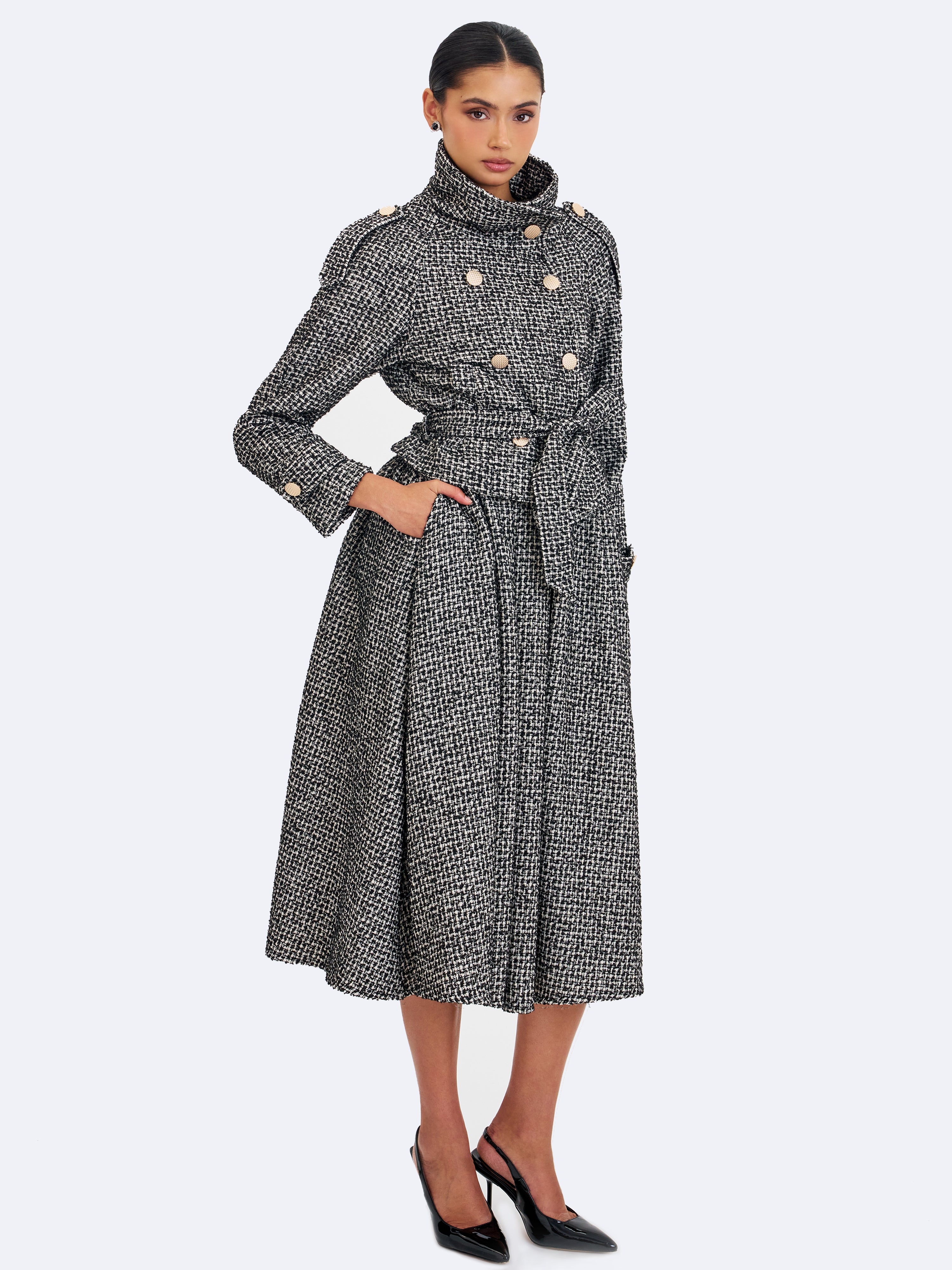 Katalina Black & White Tweed Backless Midi Dress