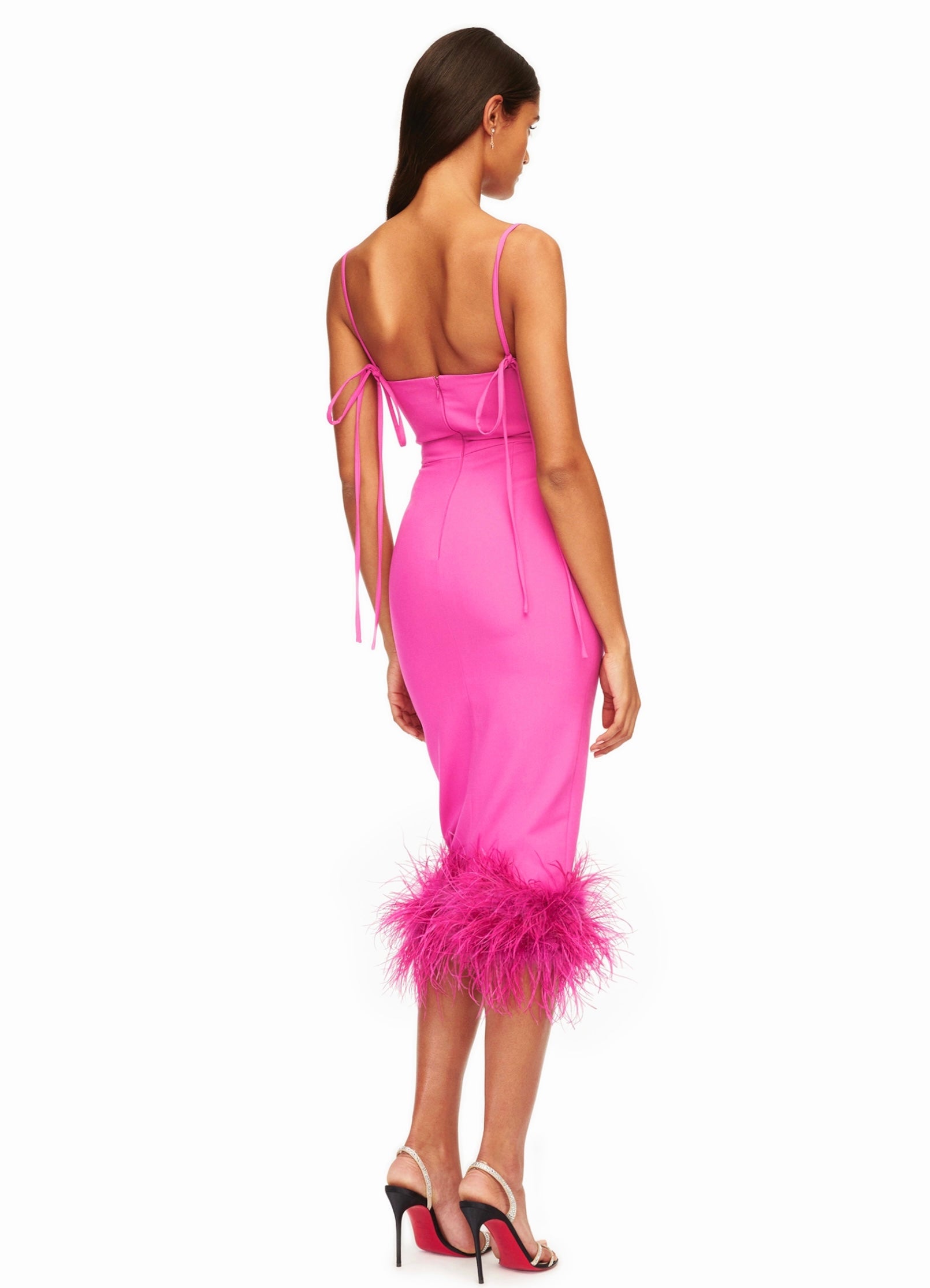 Fiona Fuchsia Feather Trim Bottom Maxi Dress