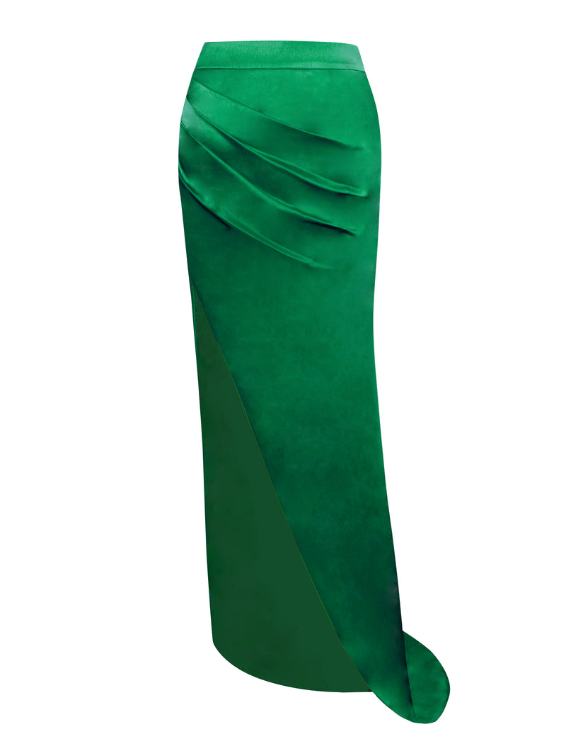 Rylie Emerald Green High Slit Satin Skirt