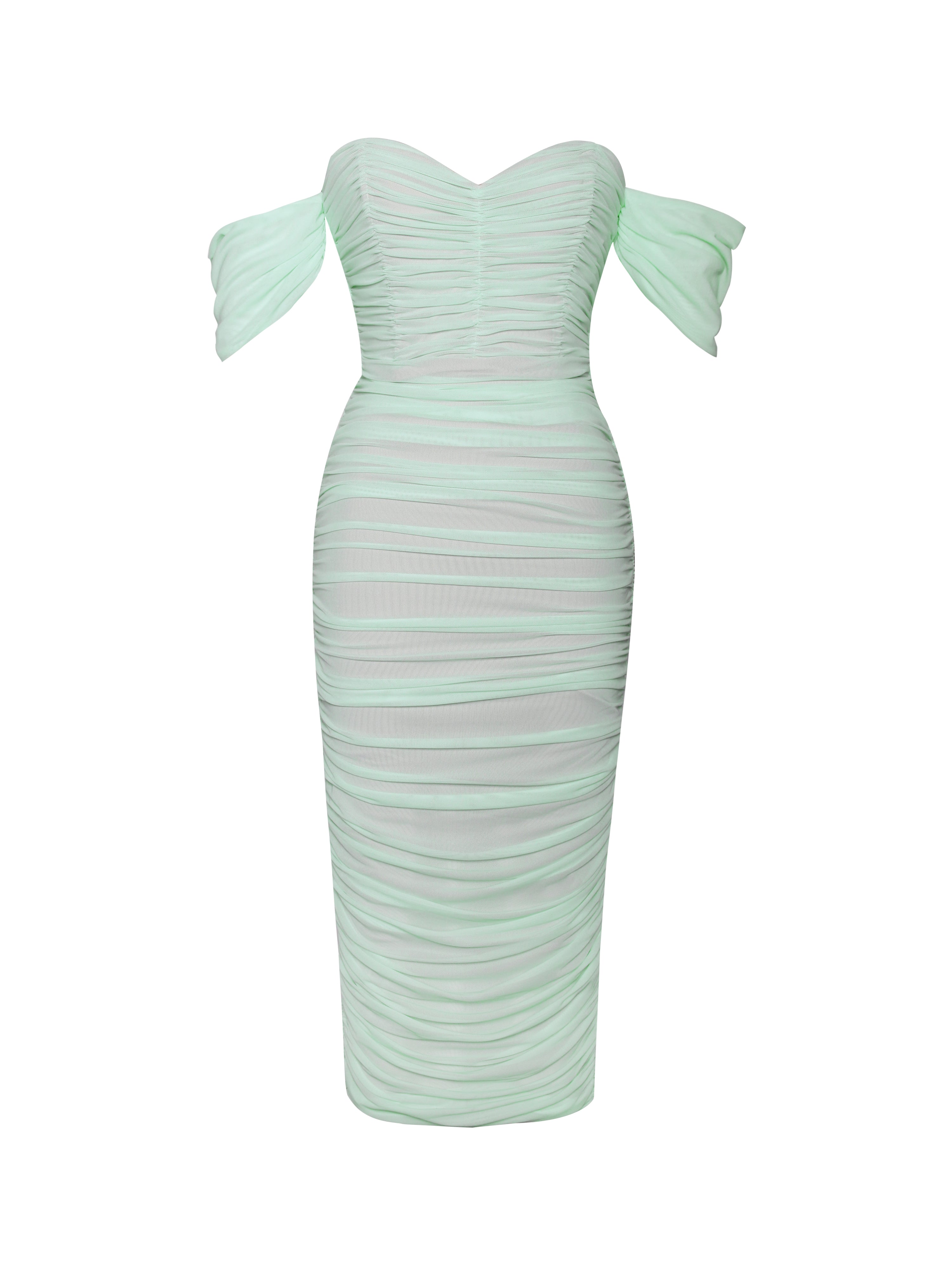 Quenby Mint Off Shoulder Mesh Maxi Dress