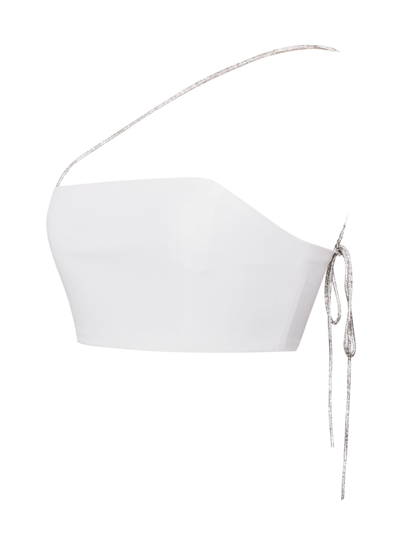 Uriel White Crop Top With Crystal Strap