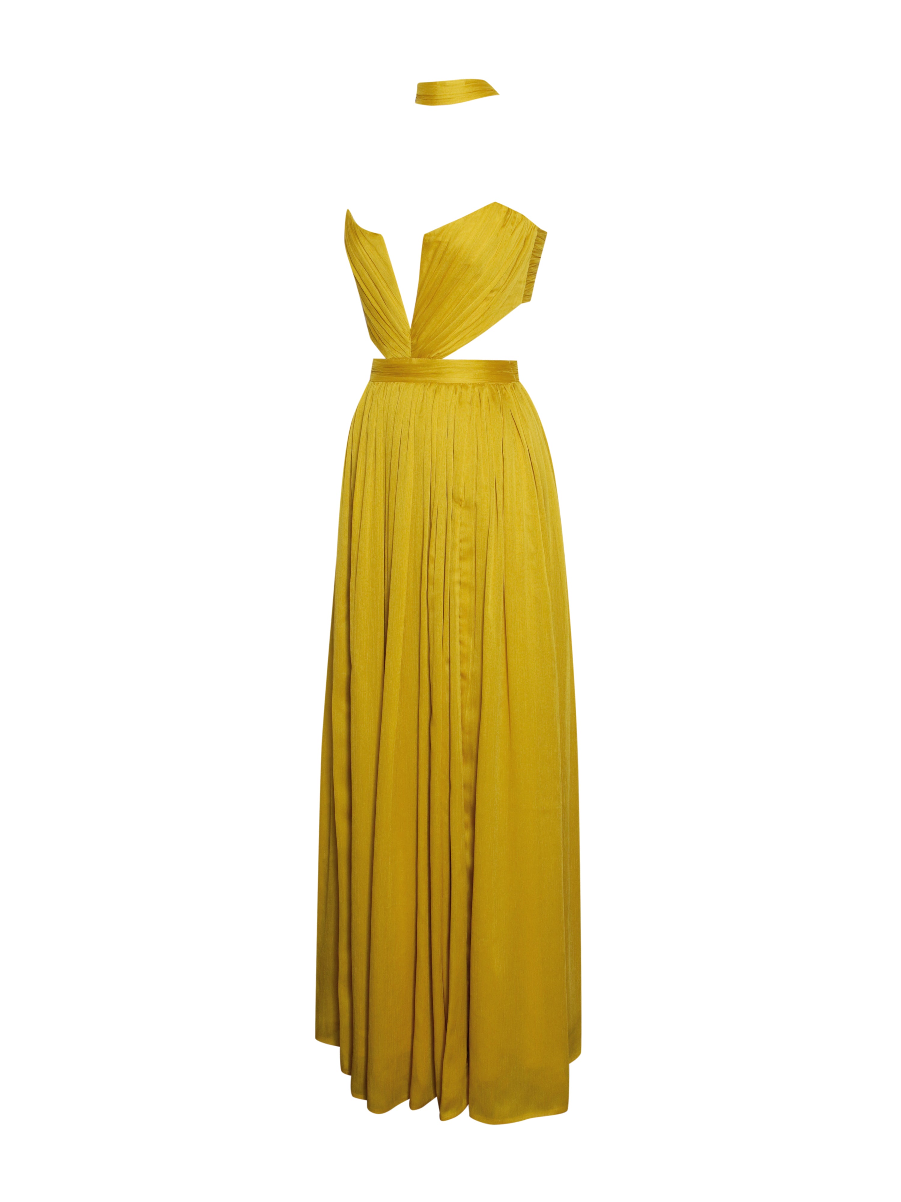 Xella Yellow Pleated Chiffon Maxi Dress