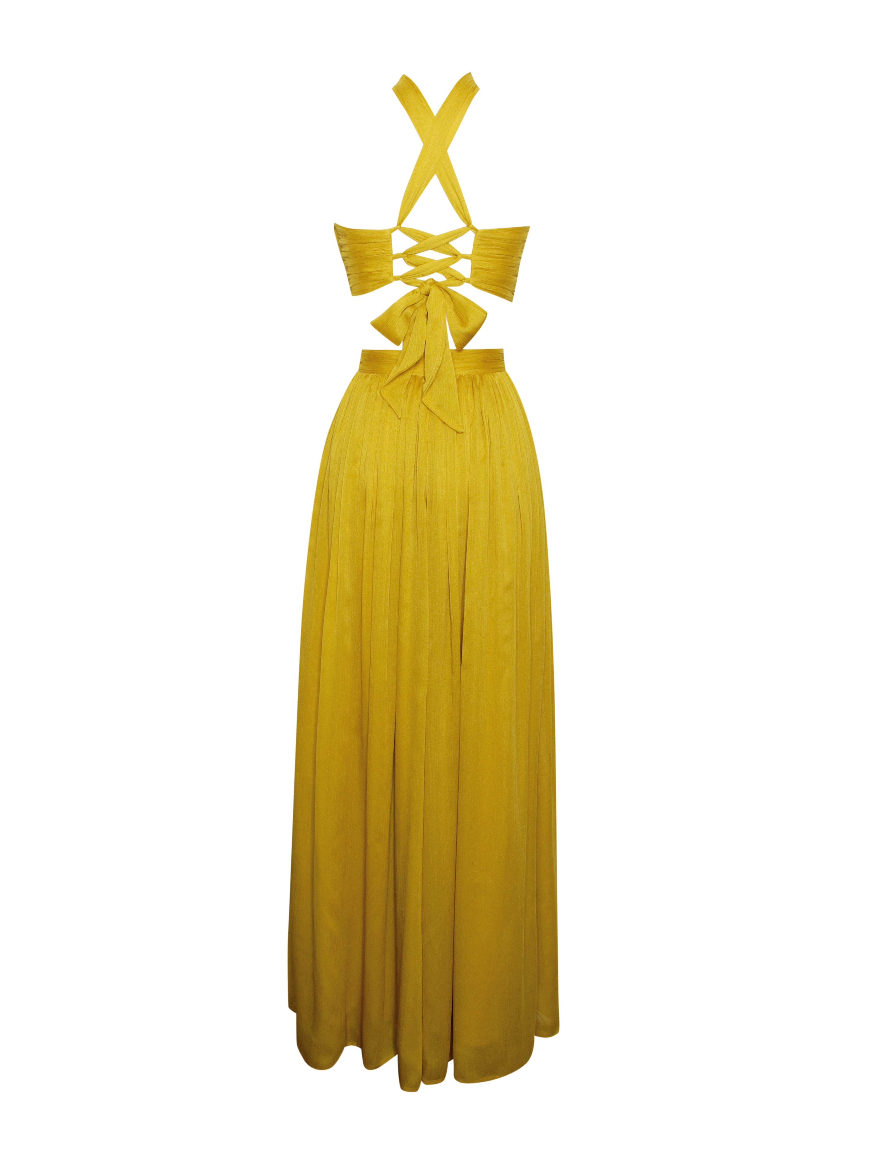 Xella Yellow Pleated Chiffon Maxi Dress