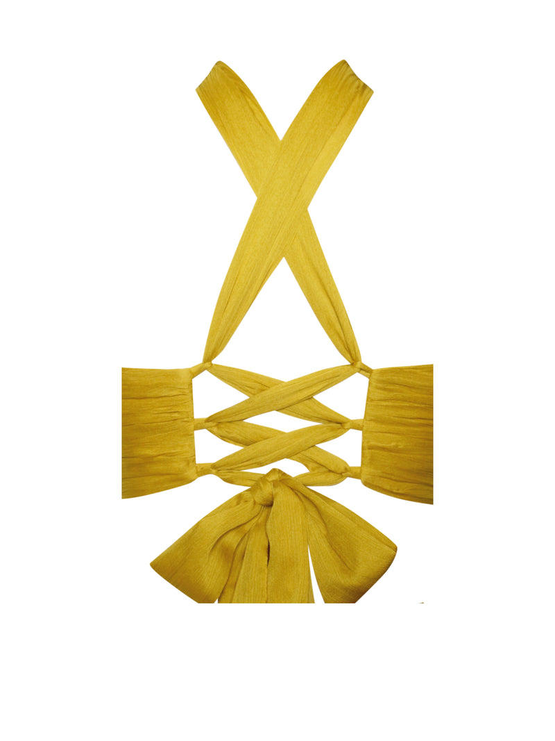 Xella Yellow Chiffon Pleated Chiffon Maxi Dress