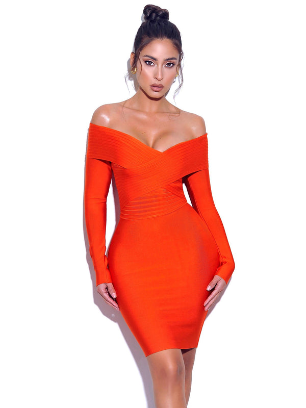 Sierra Orange Off Shoulder Bandage Dress