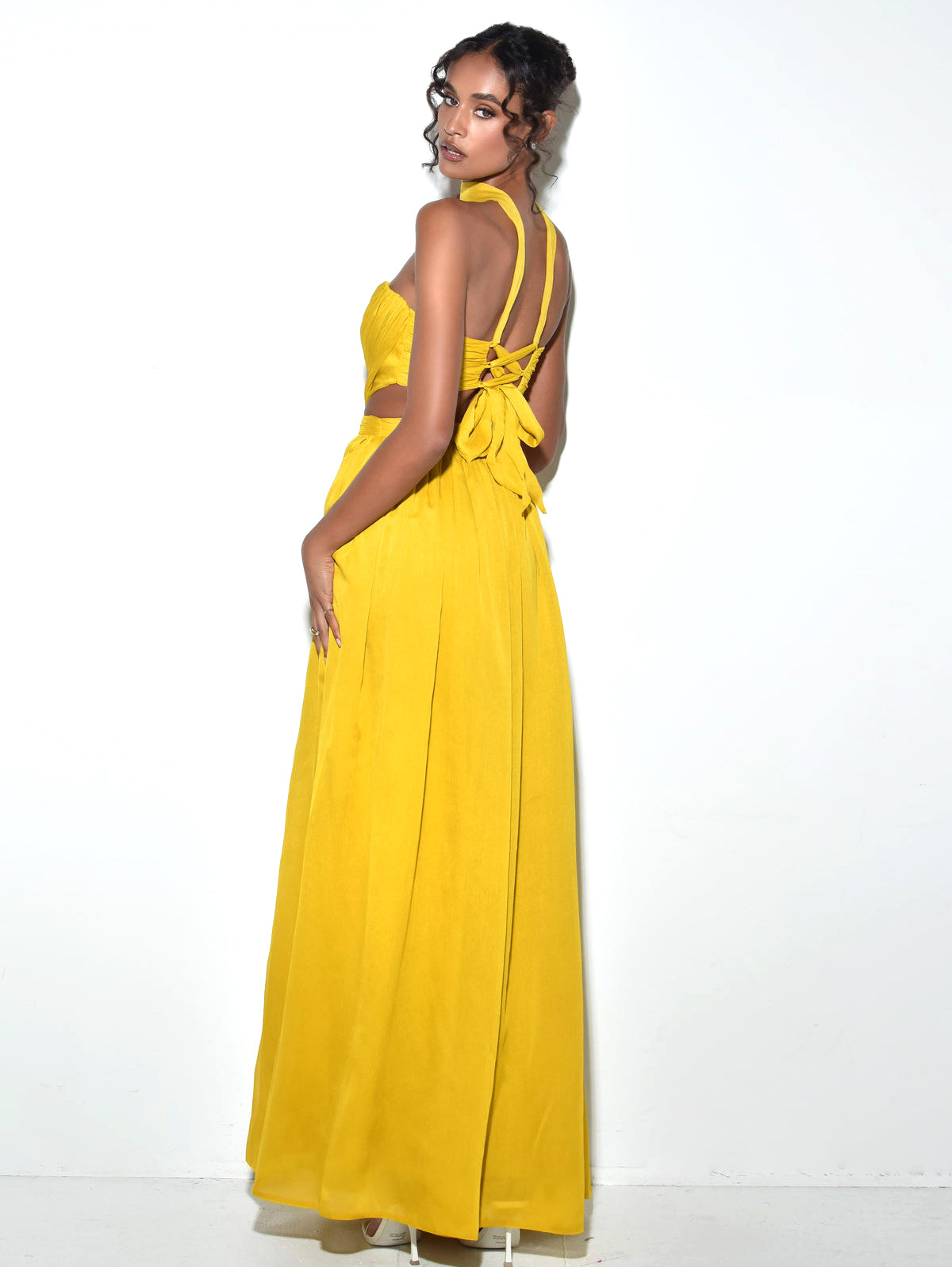 Xella Yellow Pleated Chiffon Maxi Dress