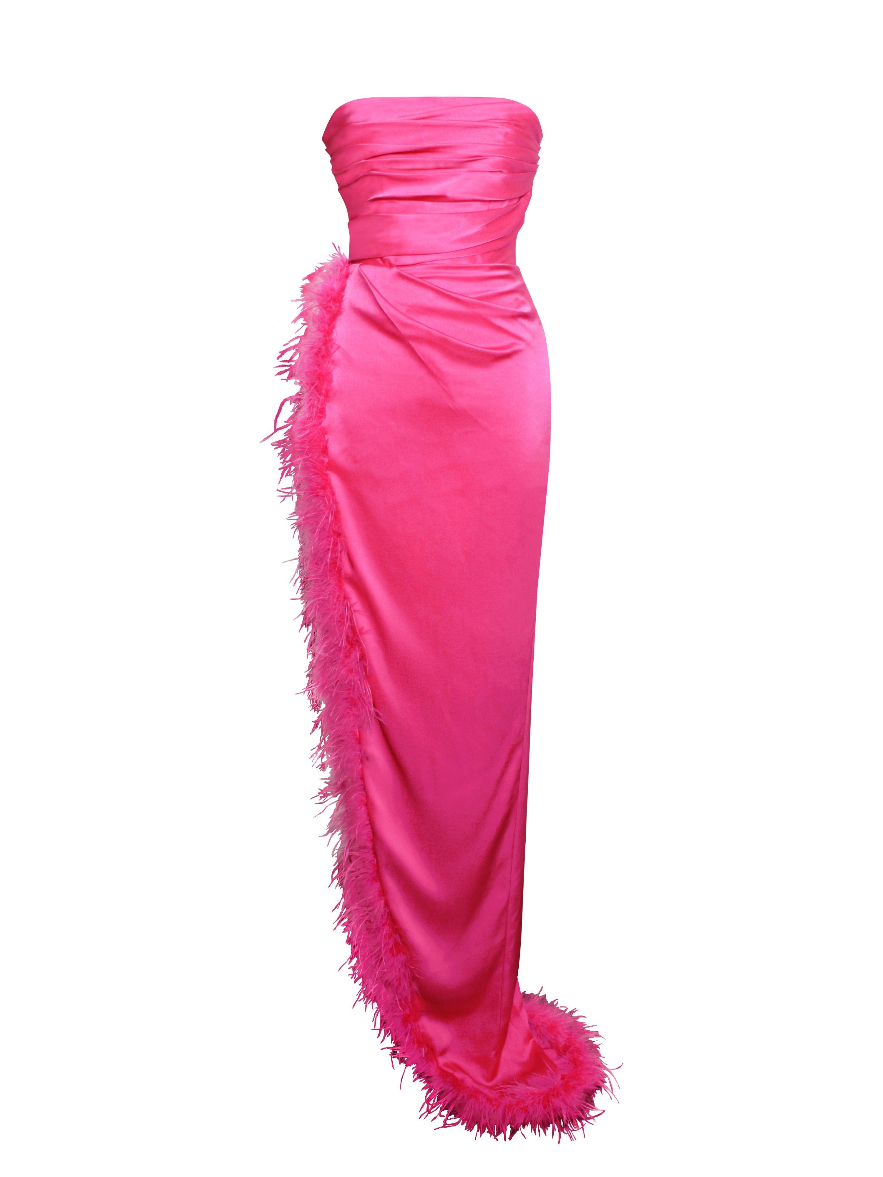 Perrin Fuchsia Pink Feather Dress High Slit Gown