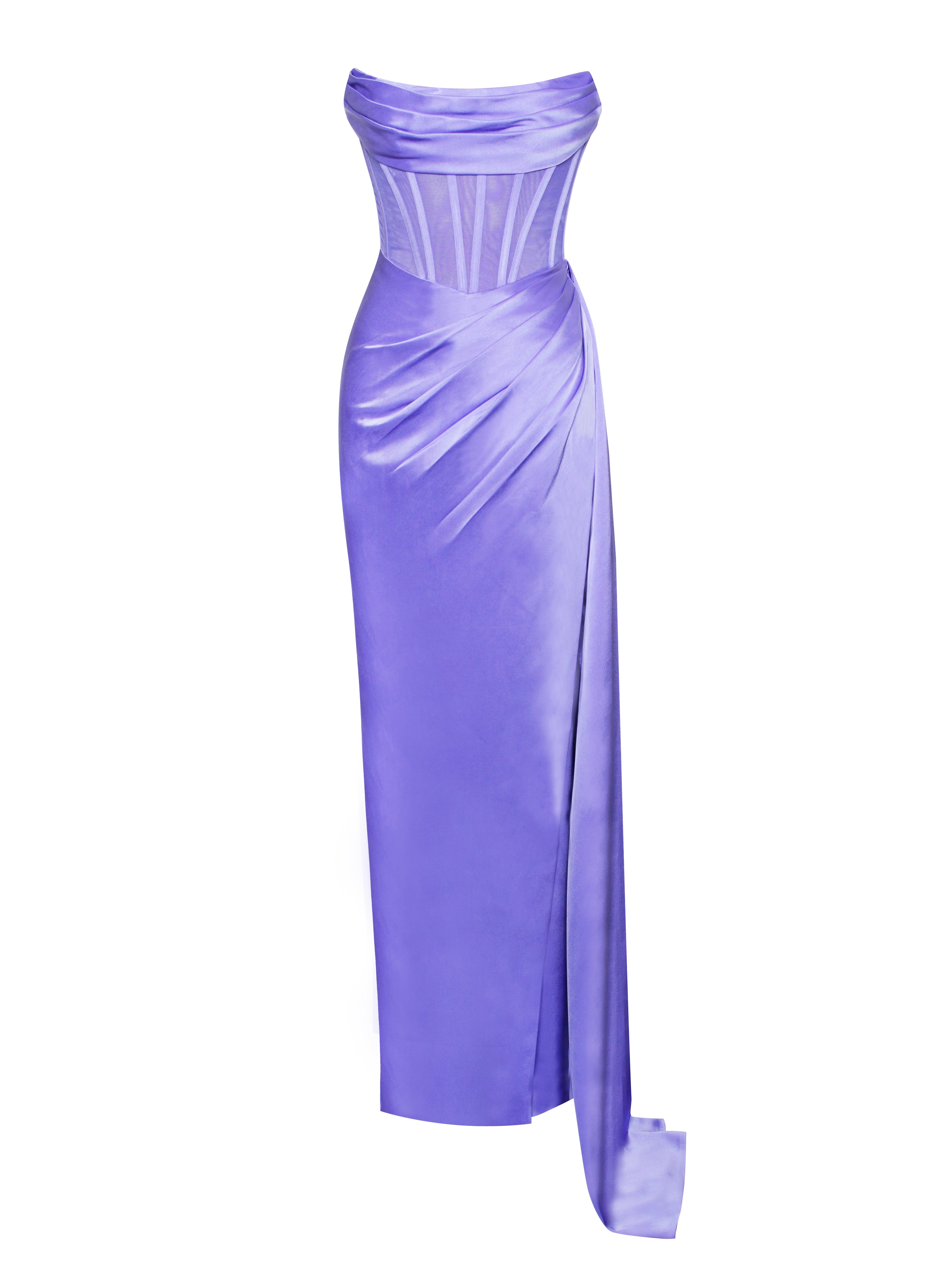 Prisa Very Peri High Slit Satin Corset Gown