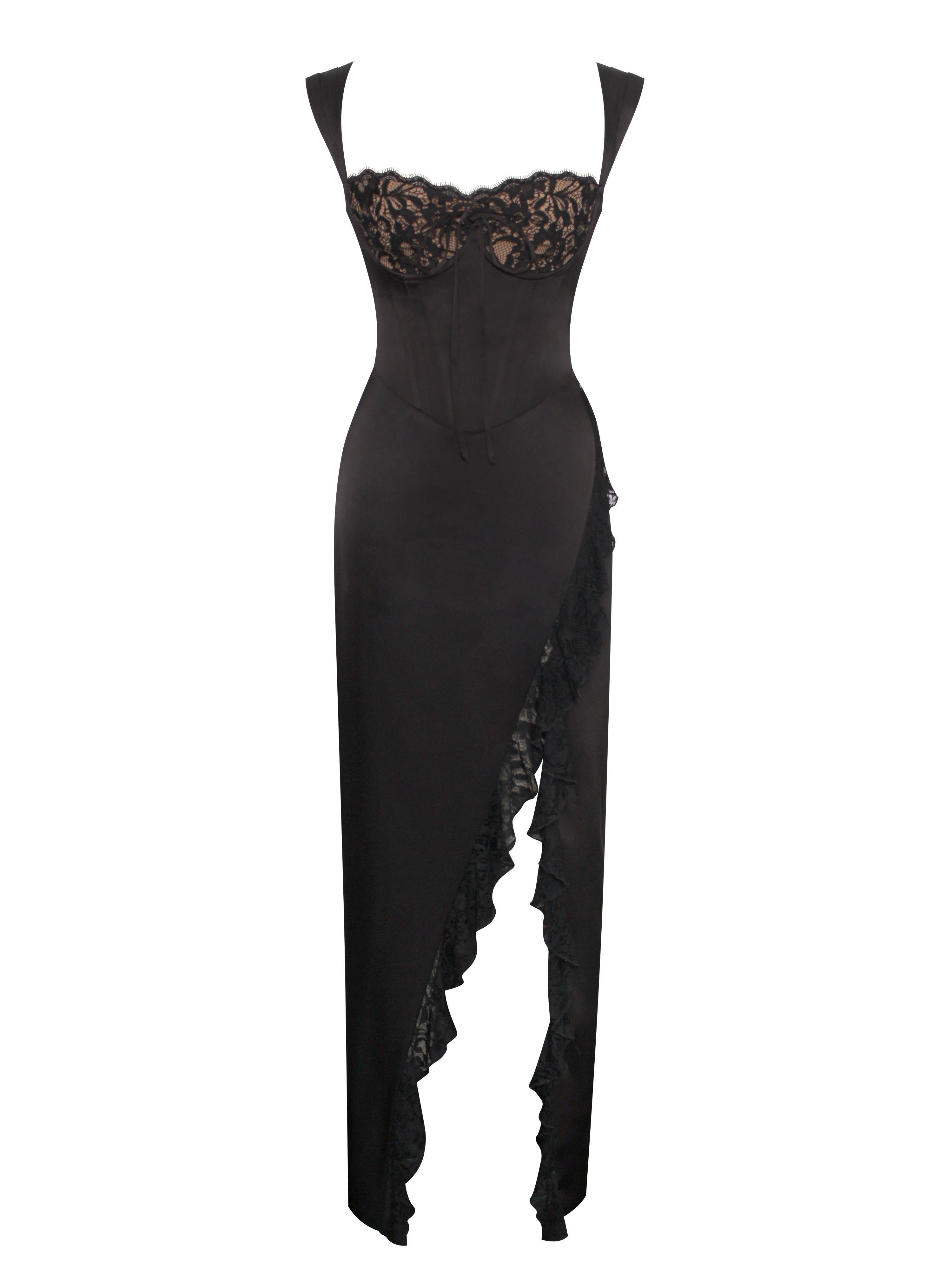 Freddie Black Lace Satin Maxi Corset Dress – Miss Circle