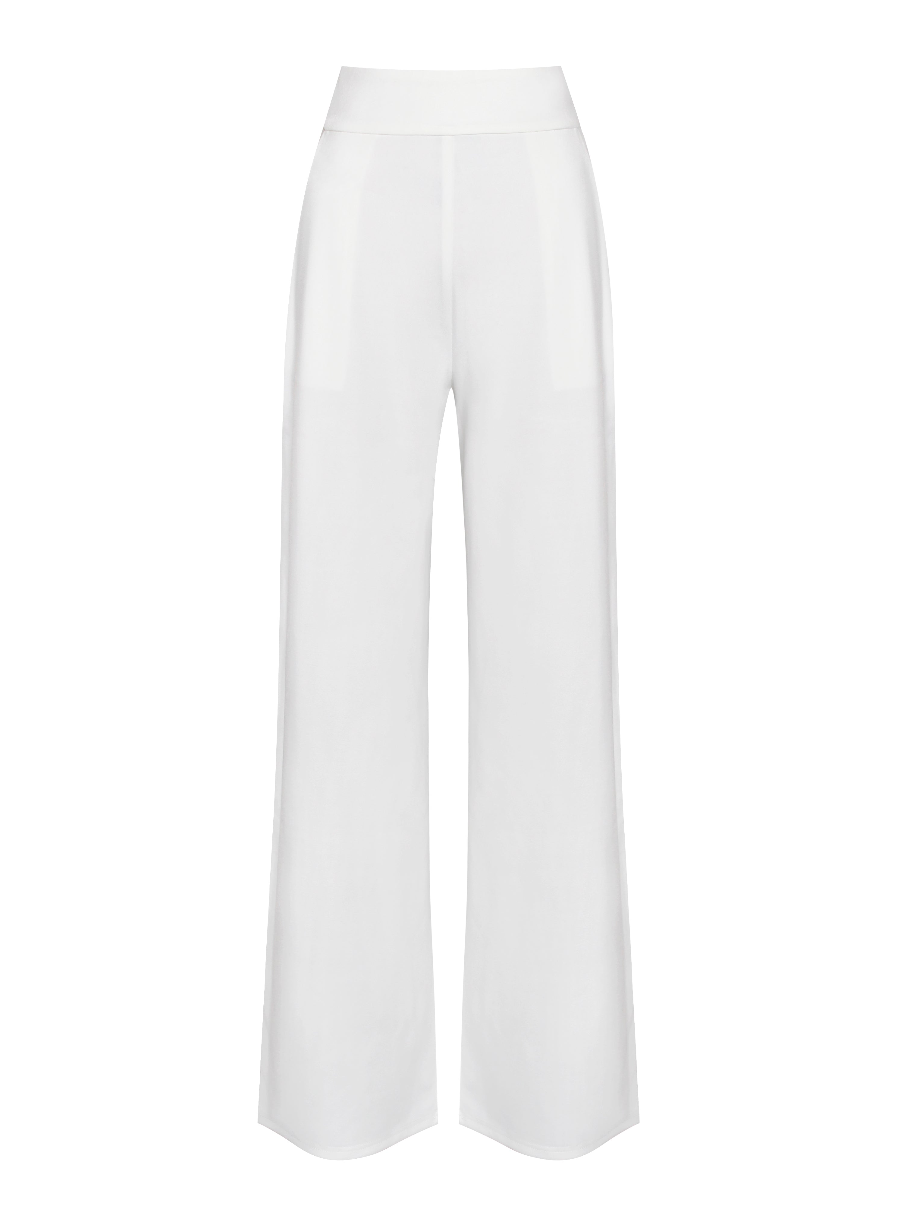 Never Enough White Stretch Crepe Wide Leg Trousers - Miss Circle