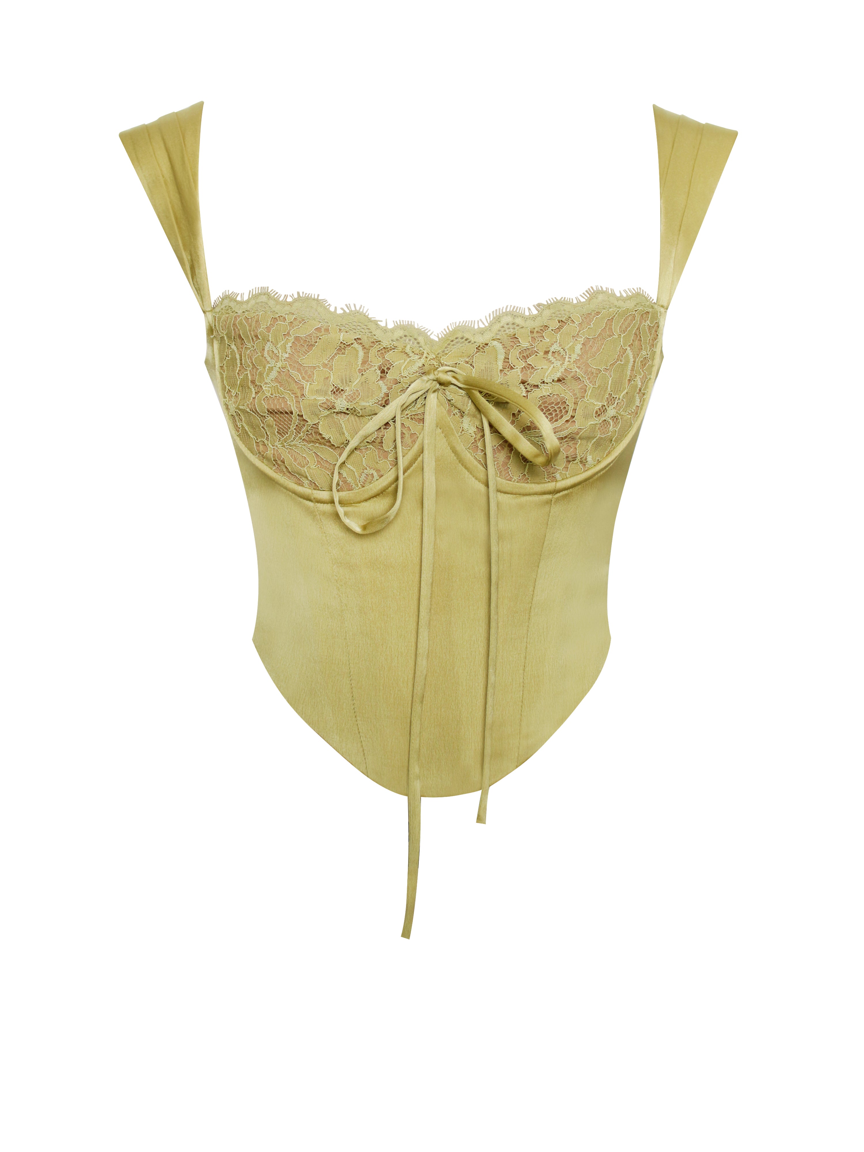 Everly Olive Lace Satin Corset Top