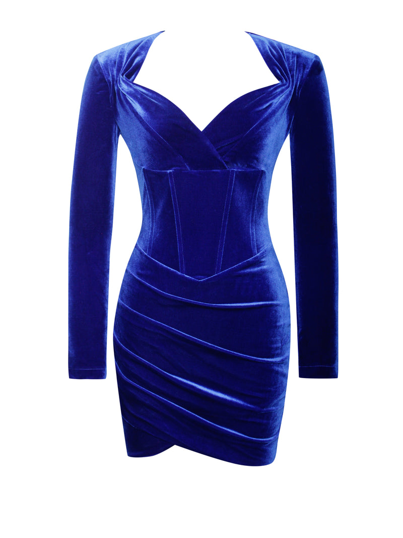 Tamara Royal Blue Long Sleeve Corset Velvet Dress