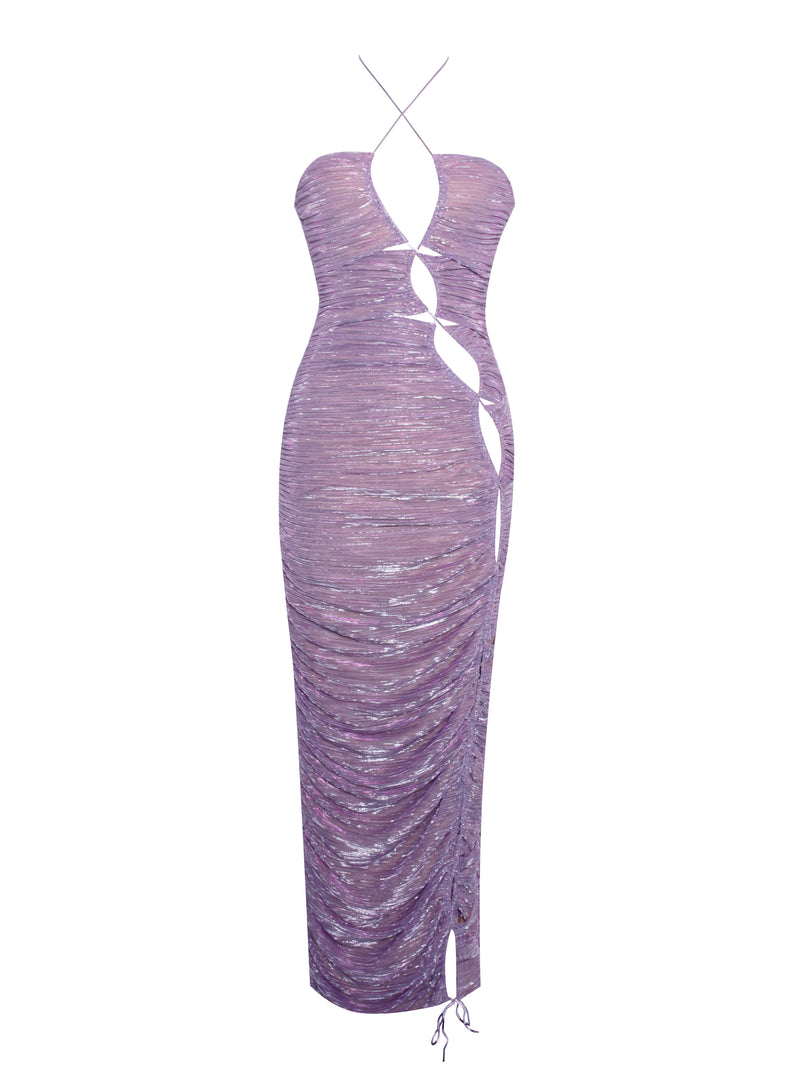 Parris Purple Cutout Ruched Chiffon Maxi Dress