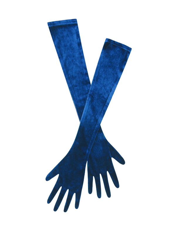 Ozella Teal Blue Velvet Opera-length Gloves