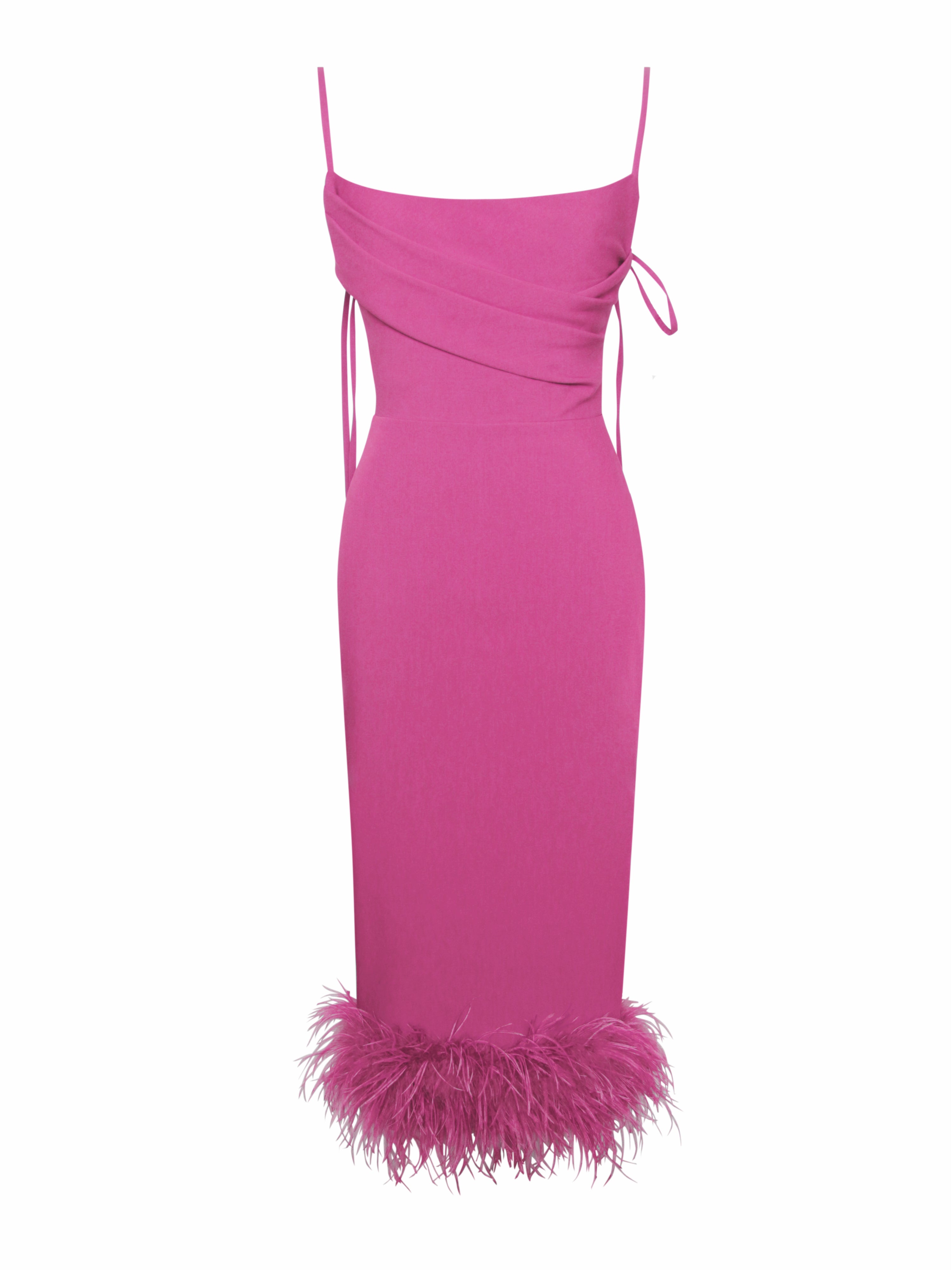 Fiona Fuchsia Feather Trim Bottom Maxi Dress