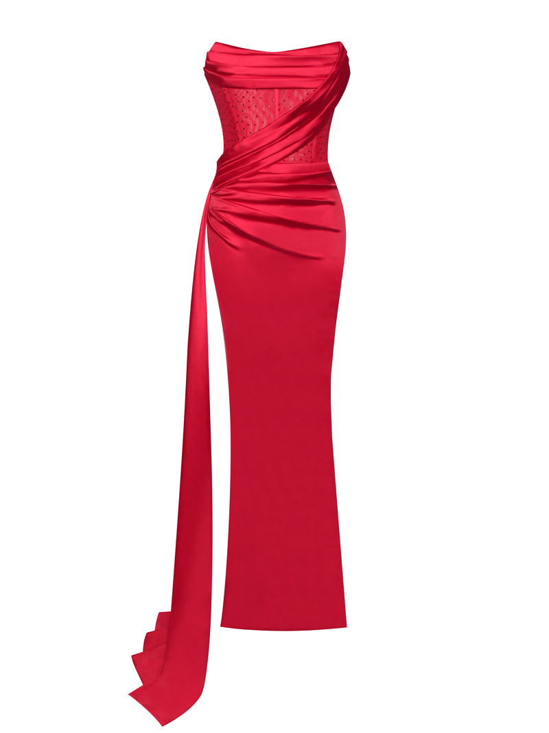 Fitted Light Weight Corset Side Split Dress (Red) Cruise, Formal, Blac –