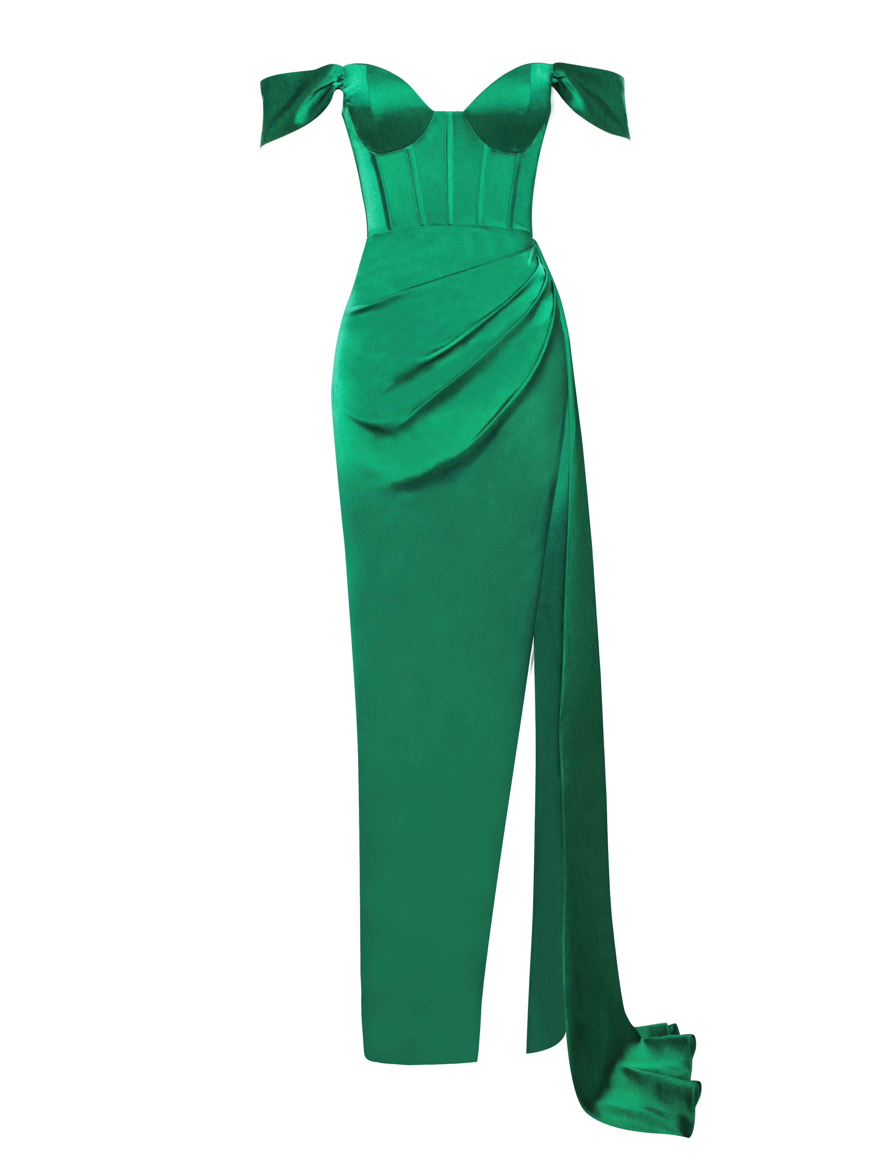 Zayda Green High Slit Corset Satin Gown