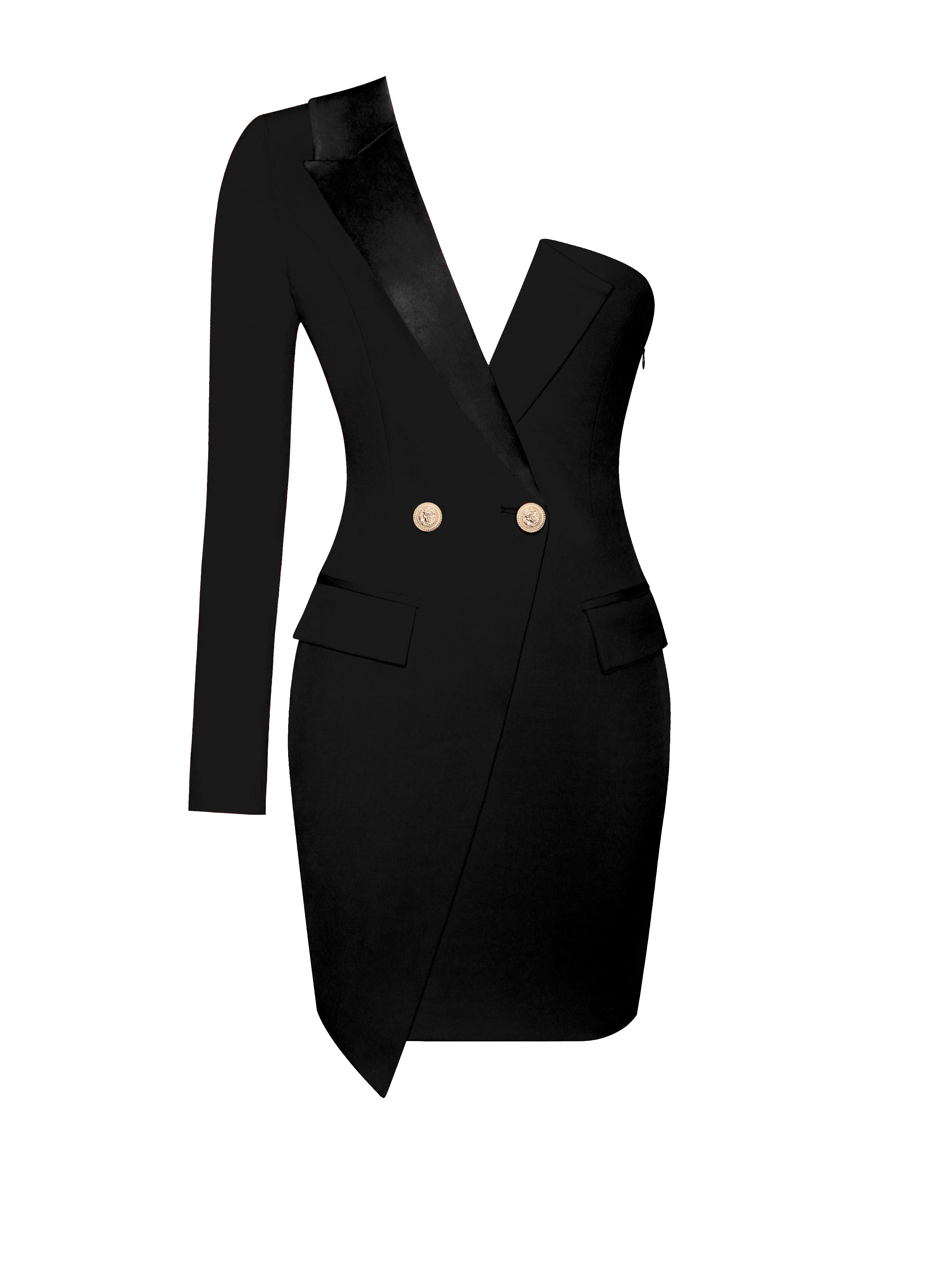 Keep One Up One Sleeved Black Crepe Tuxedo Blazer Dress - Miss Circle