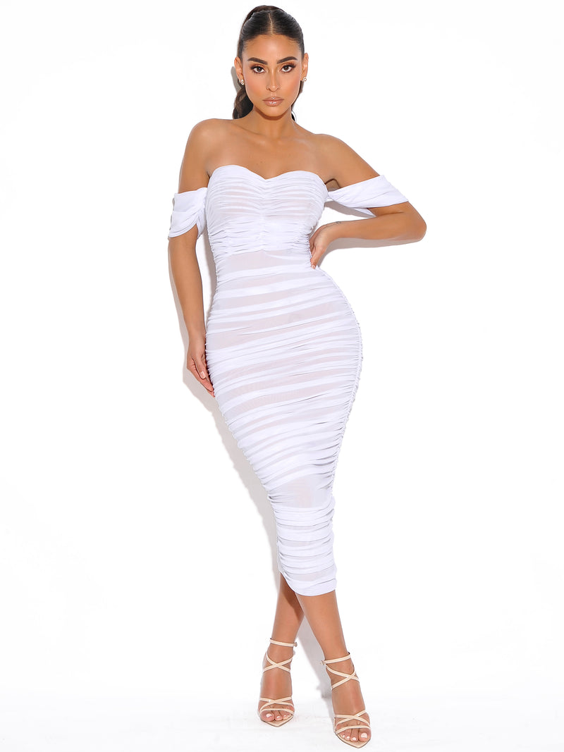 Quenby White Off Shoulder Mesh Maxi Dress – Miss Circle