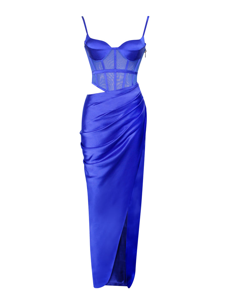 Addison Royal Blue Corset Cutout Satin Gown