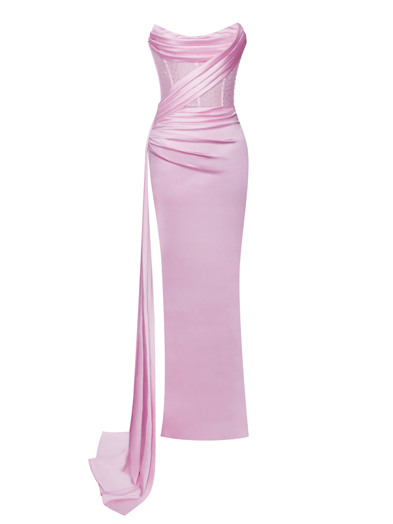 Holly Pink Crystallized Corset High Slit Satin Gown – Miss Circle