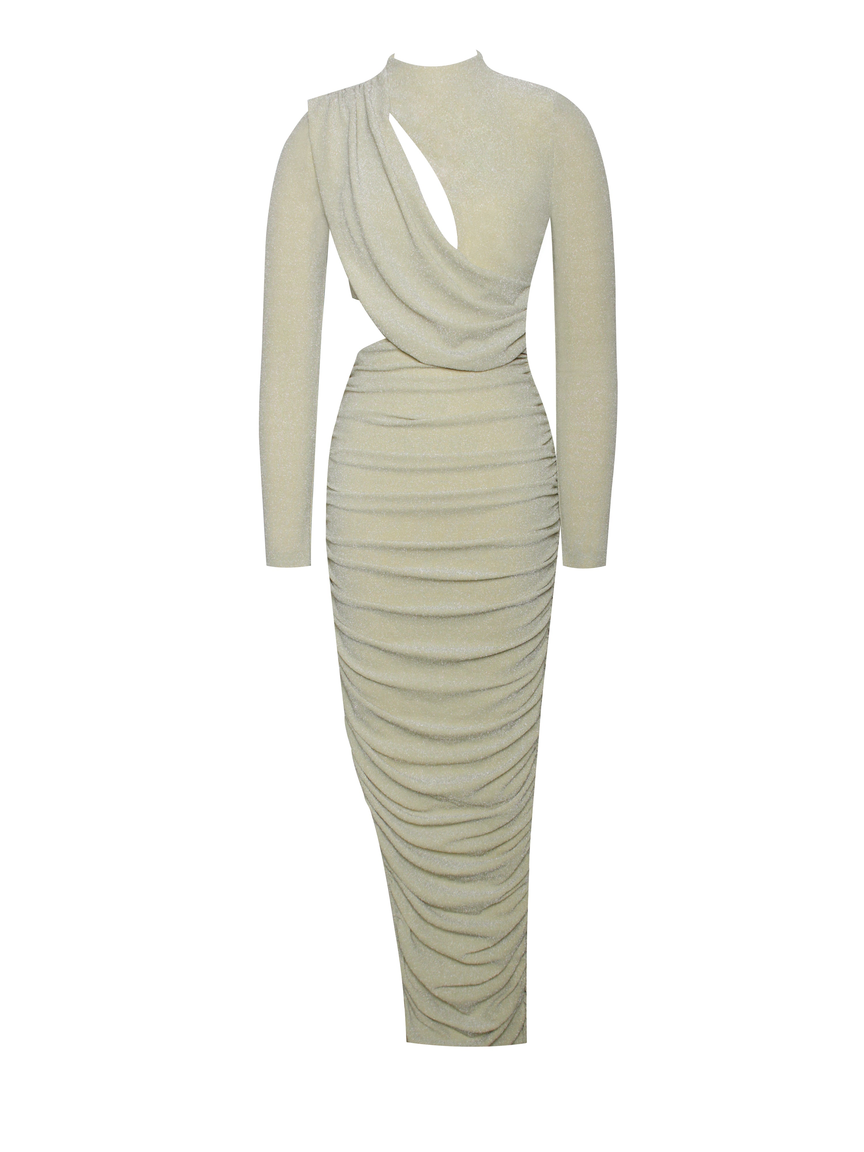 Payson Pale Yellow Long Sleeve Metallic Jersey Cutout Dress