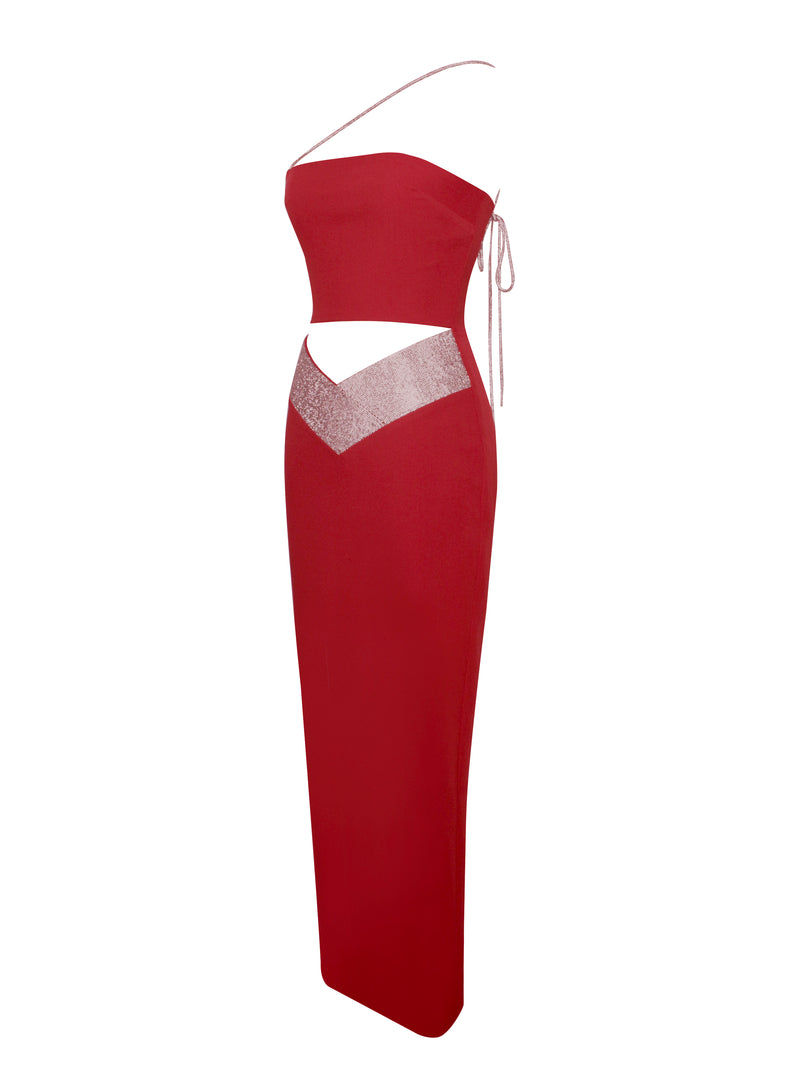Fraida Maroon Crystal Cutout Maxi Dress
