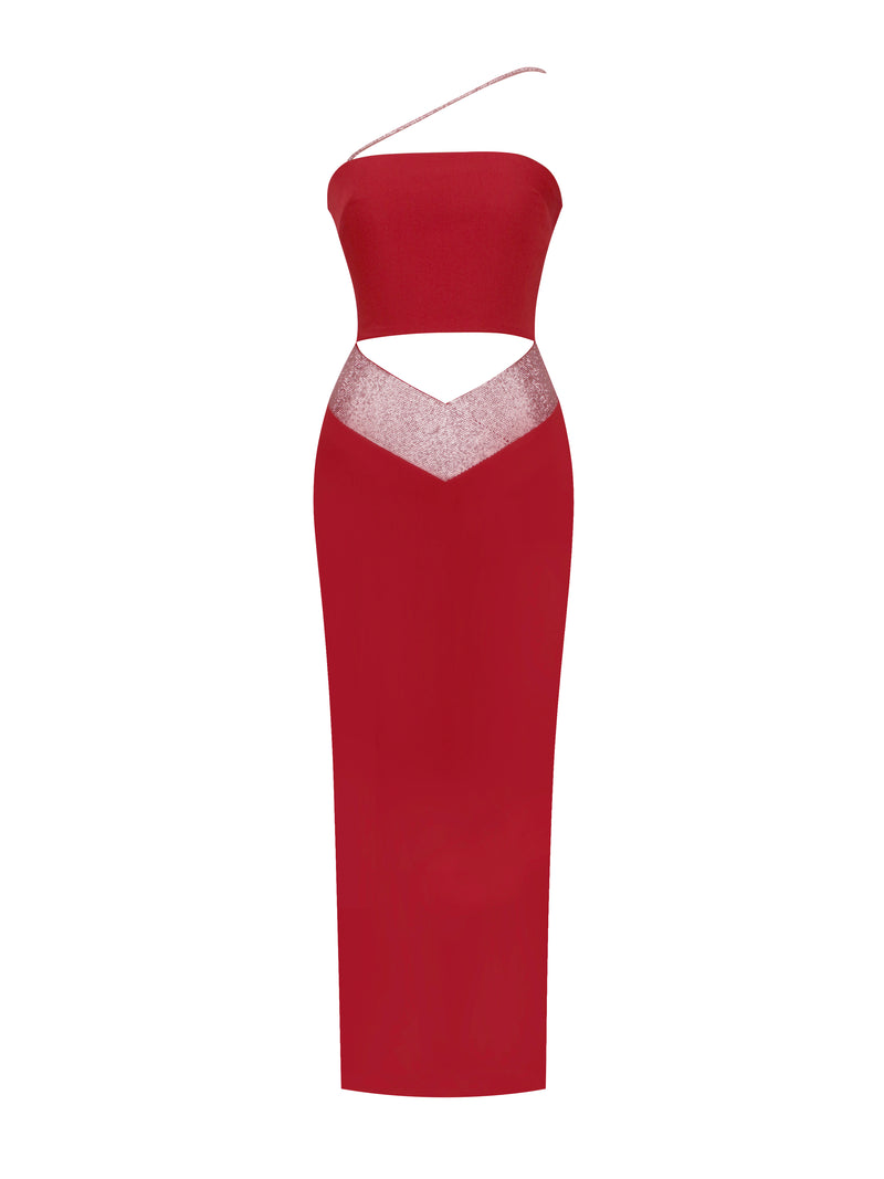 Fraida Maroon Crystal Cutout Maxi Dress
